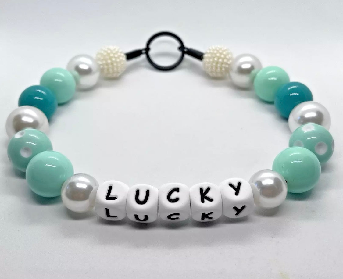 Pastel green pearl dotty personalised bead dog collar necklace