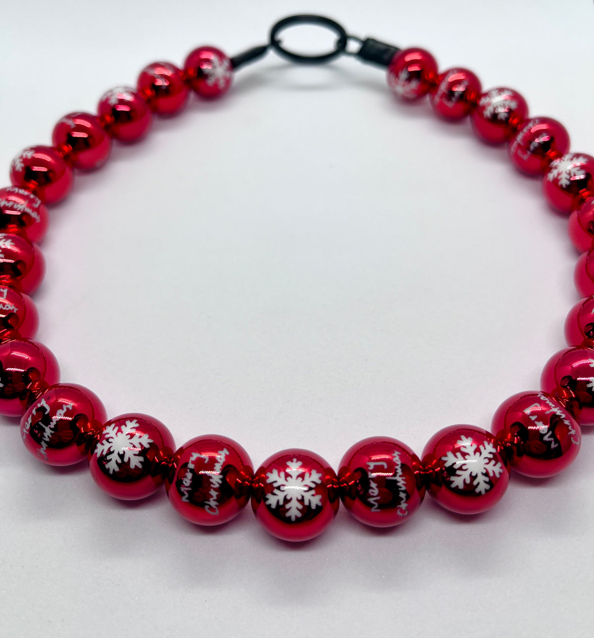 'Festive Frenzy' Red Foil Bauble & Crystal Christmas Beaded Dog Collar Necklace