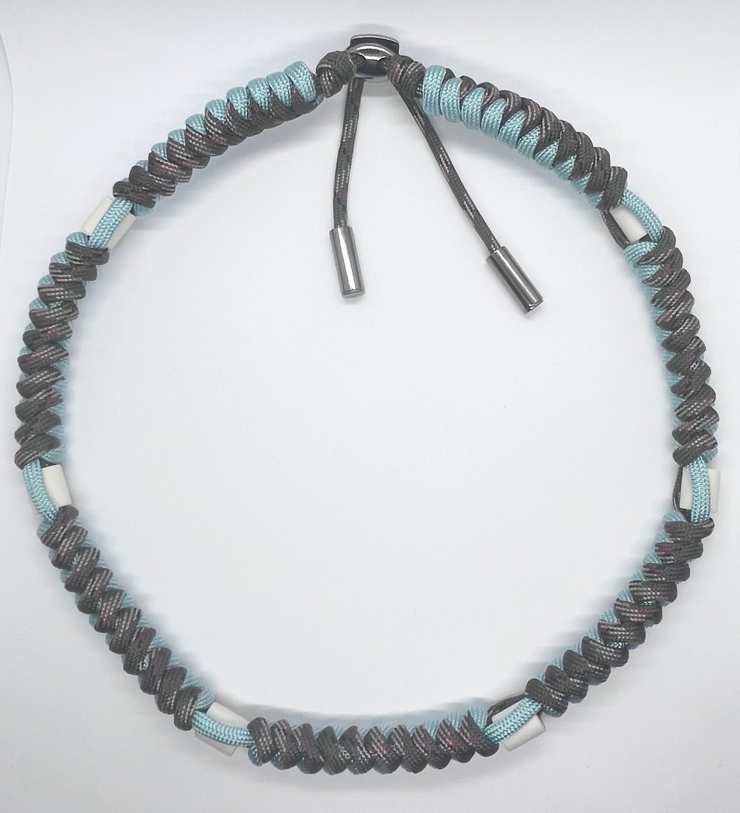 Paracord EM collar light blue teal green and camouflage ceramic pet collar fleas & tick prevention