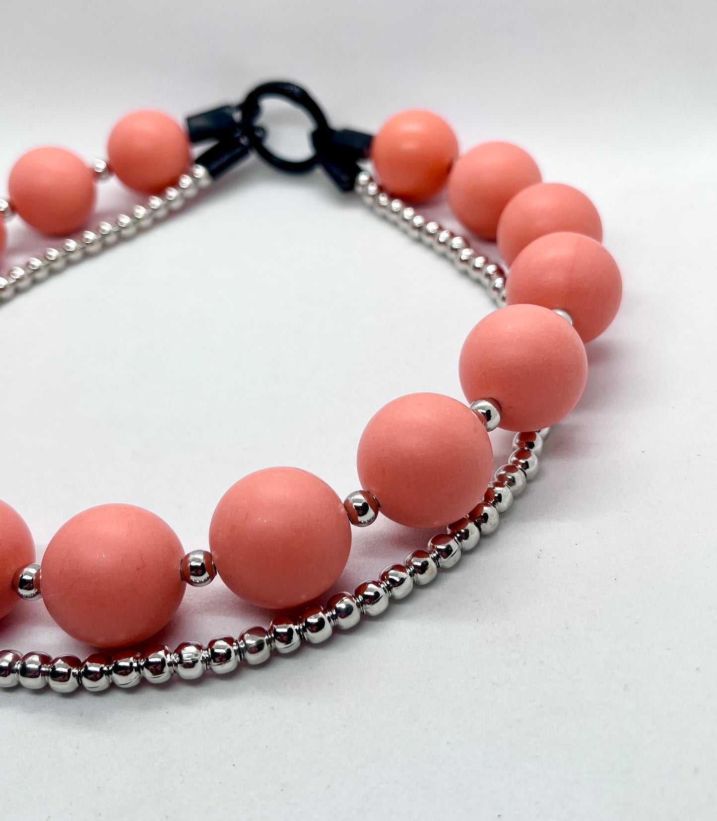 'Runway Ready' Orange Beaded Collar & Silver Ball Chain Double Dog Collar Set