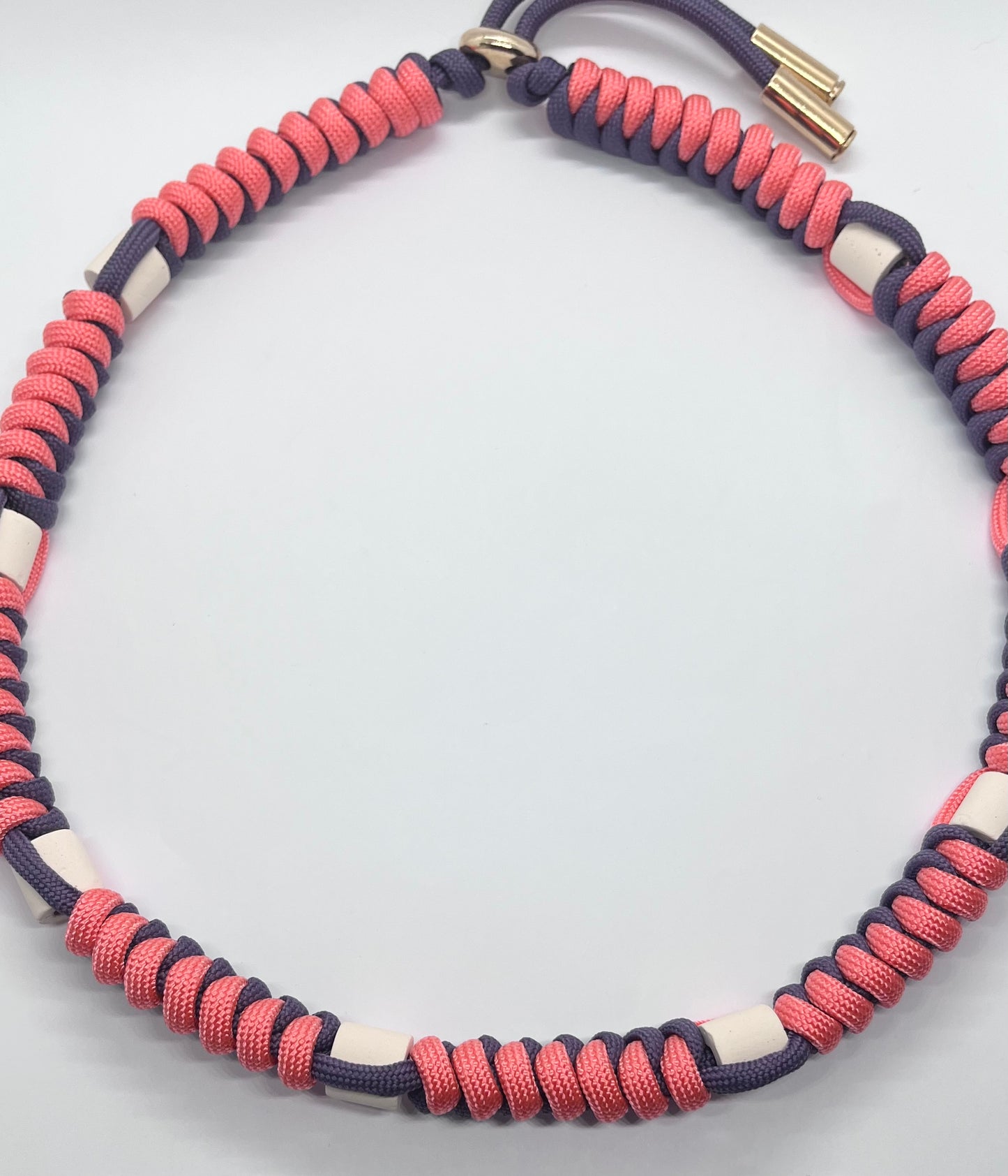 Paracord EM collar coral & deep purple ceramic pet collar fleas & tick prevention