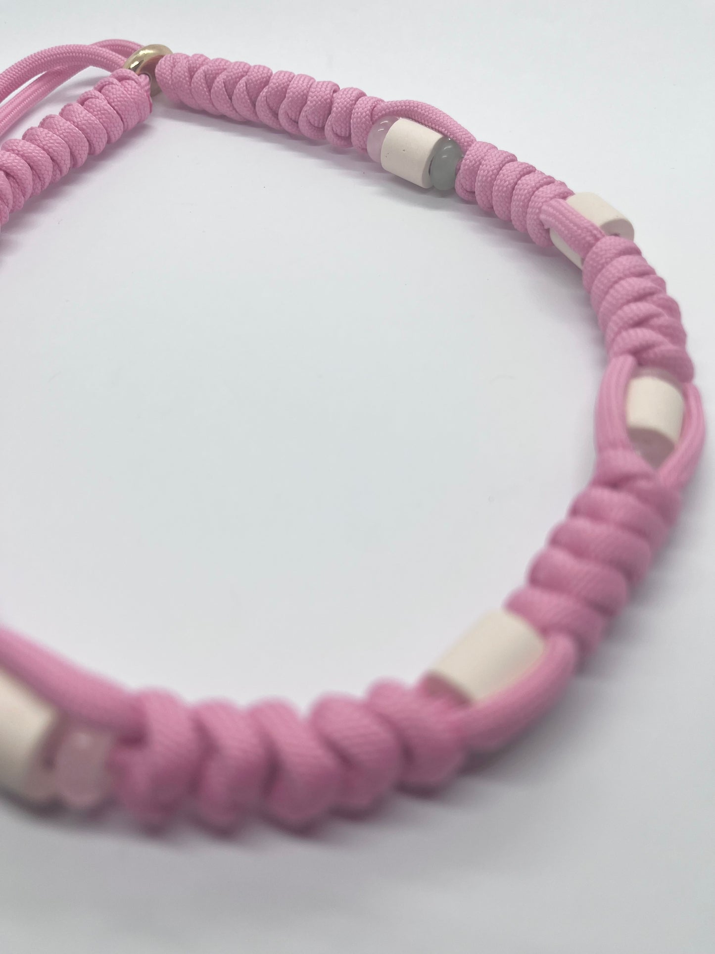 Luxury pink crystal Rose Quartz & Aventurine Paracord pink EM ceramic bead pet collar for flea & tick prevention