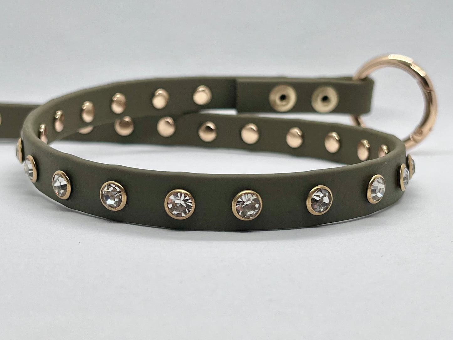 'Still Looking' diamante clear rhinestone crystal biothane studded collar