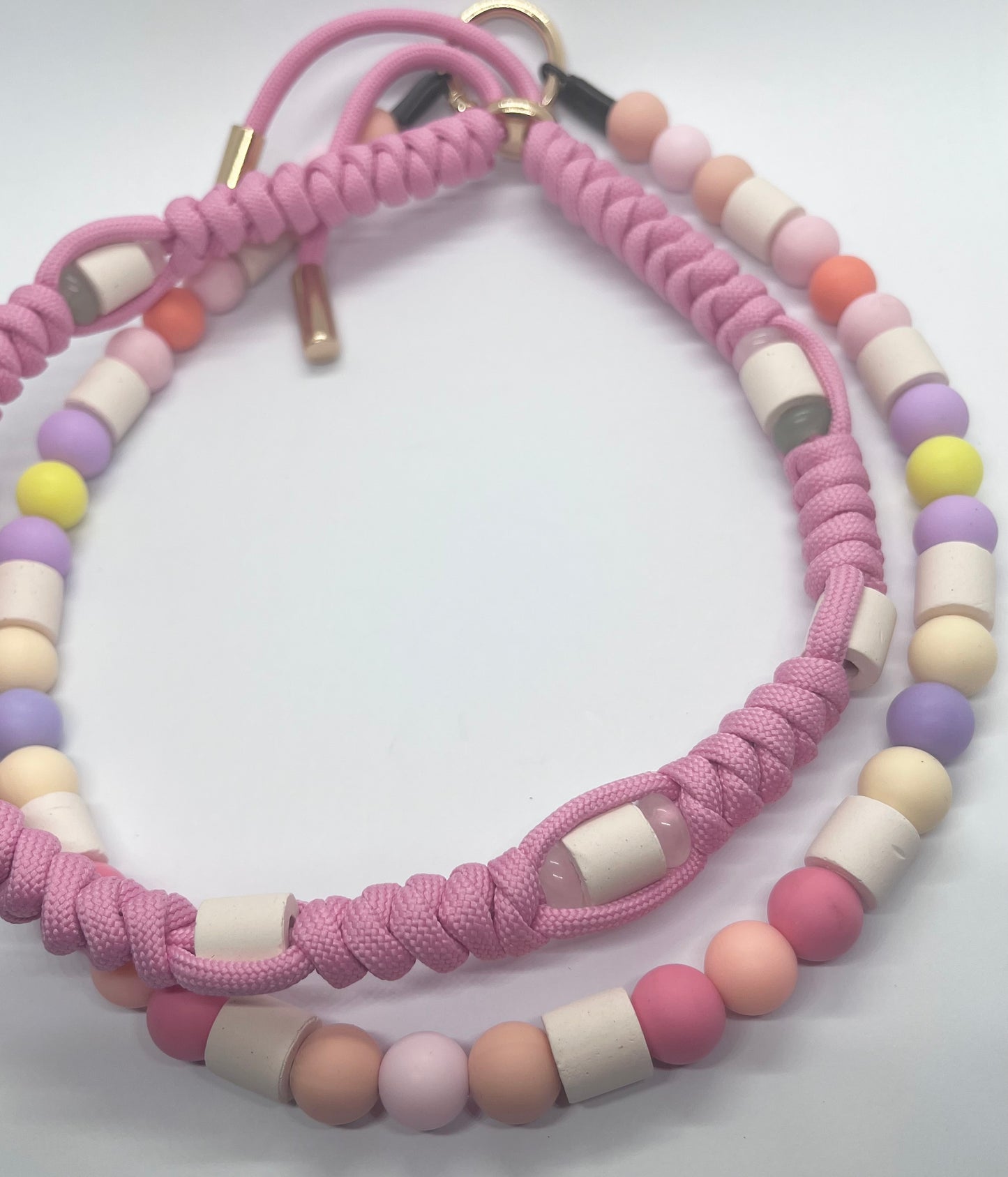 Luxury pink crystal Rose Quartz & Aventurine Paracord pink EM ceramic bead pet collar for flea & tick prevention