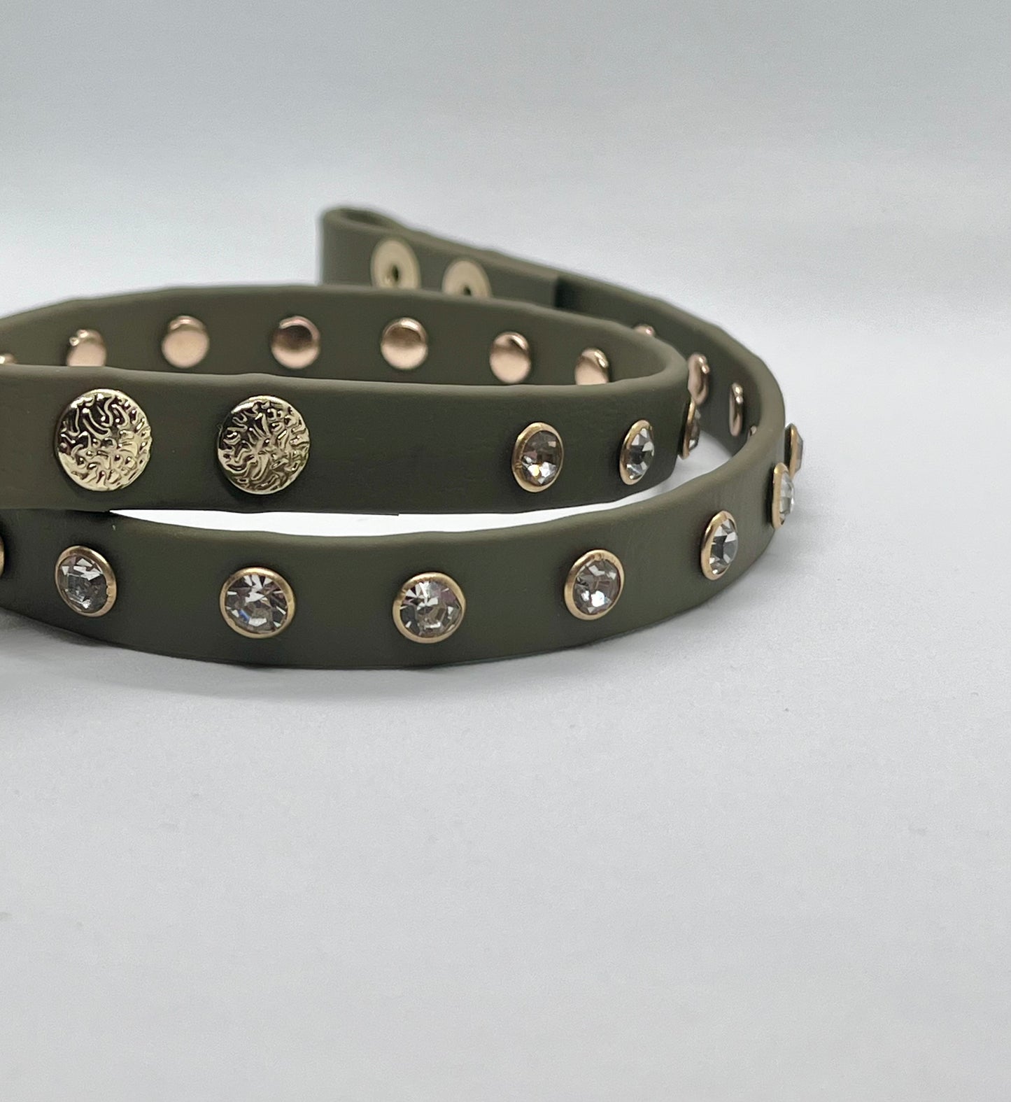 'Still Looking' diamante clear rhinestone crystal biothane studded collar