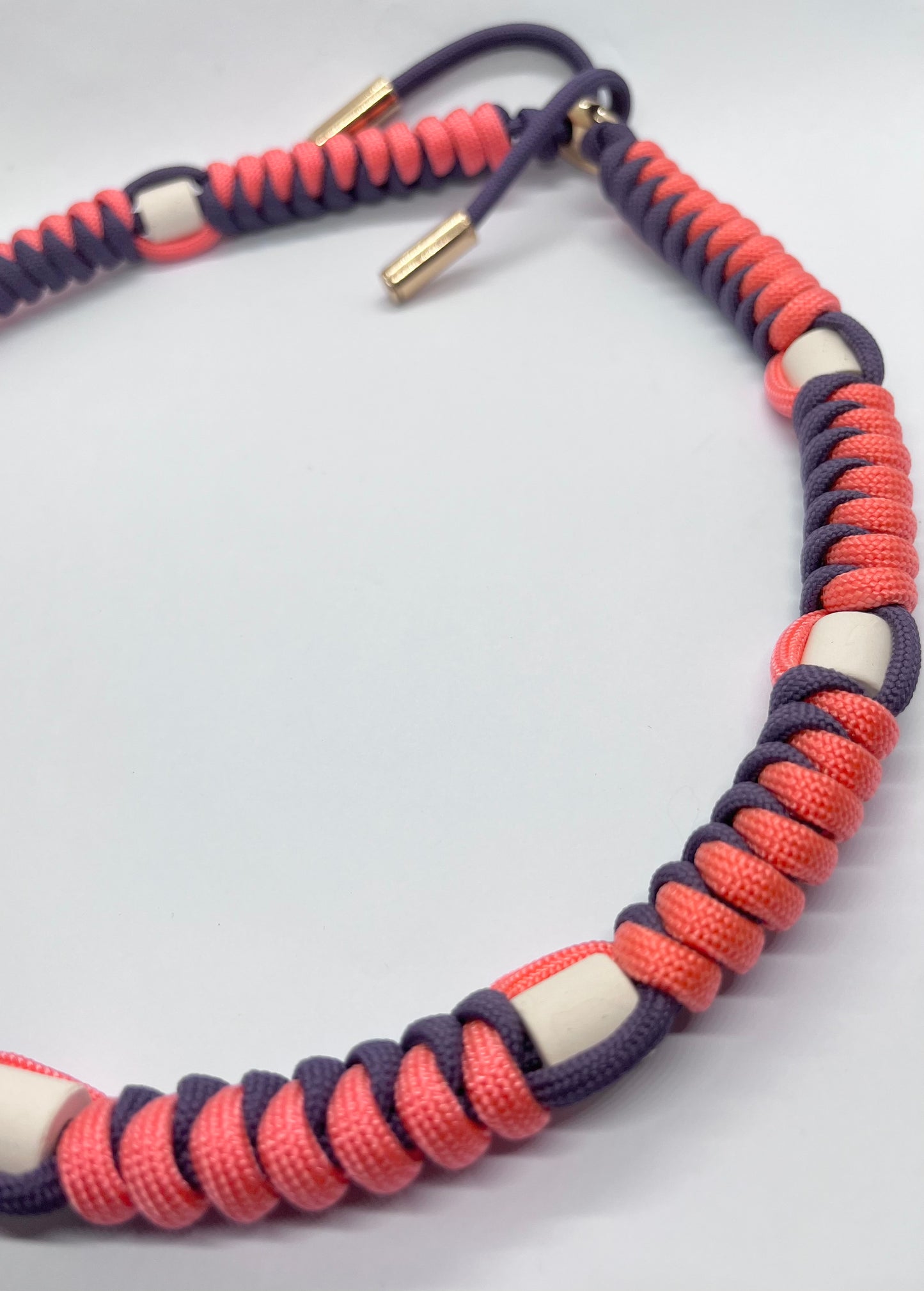 Paracord EM collar coral & deep purple ceramic pet collar fleas & tick prevention
