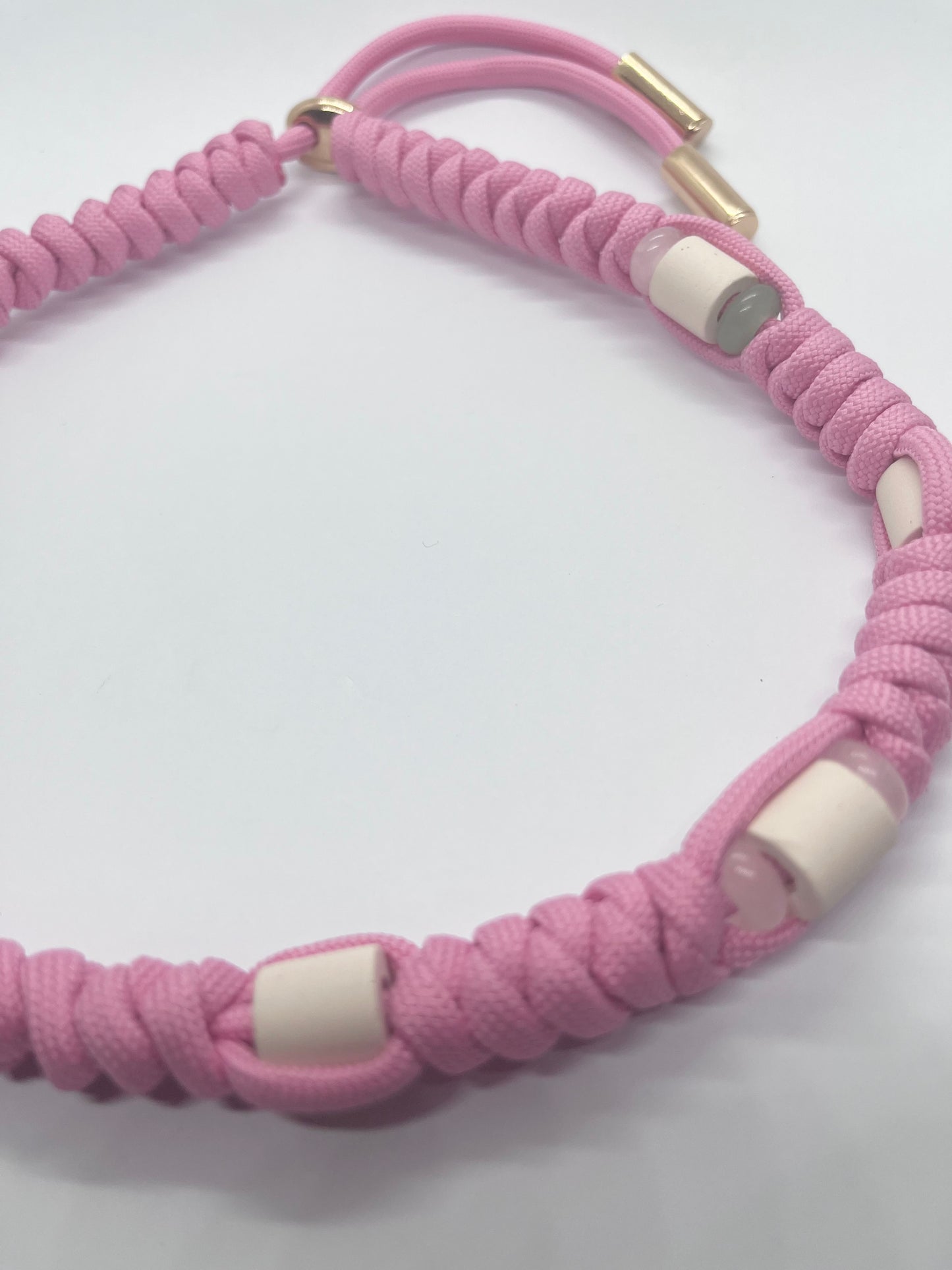 Luxury pink crystal Rose Quartz & Aventurine Paracord pink EM ceramic bead pet collar for flea & tick prevention