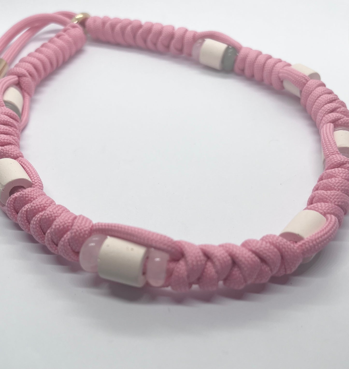 Luxury pink crystal Rose Quartz & Aventurine Paracord pink EM ceramic bead pet collar for flea & tick prevention