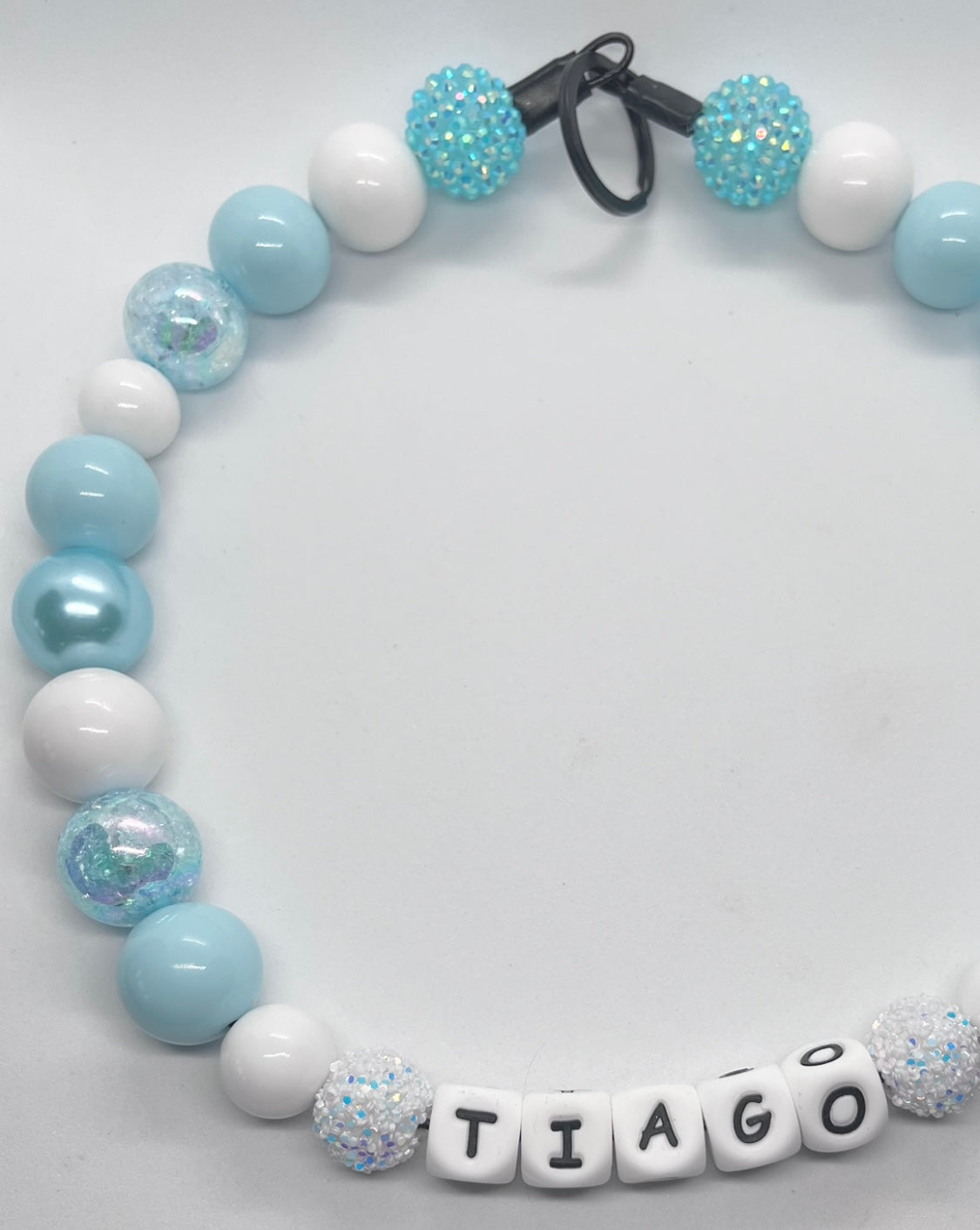 Baby blue sparkle personalised beaded dog collar necklace