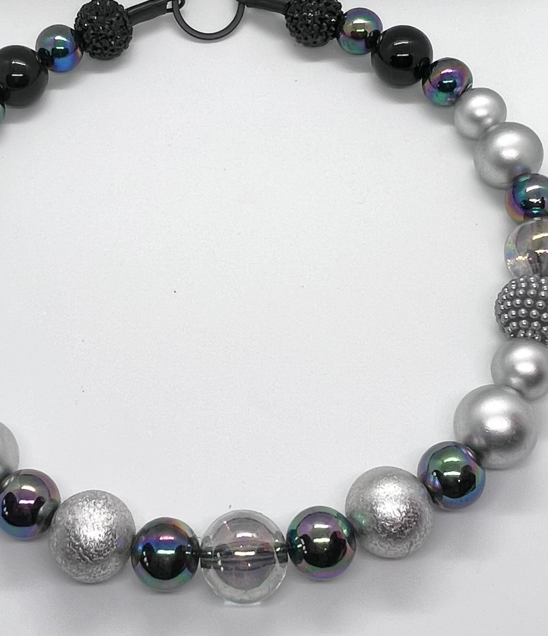 Storm grey ombré sparkle beaded dog collar necklace