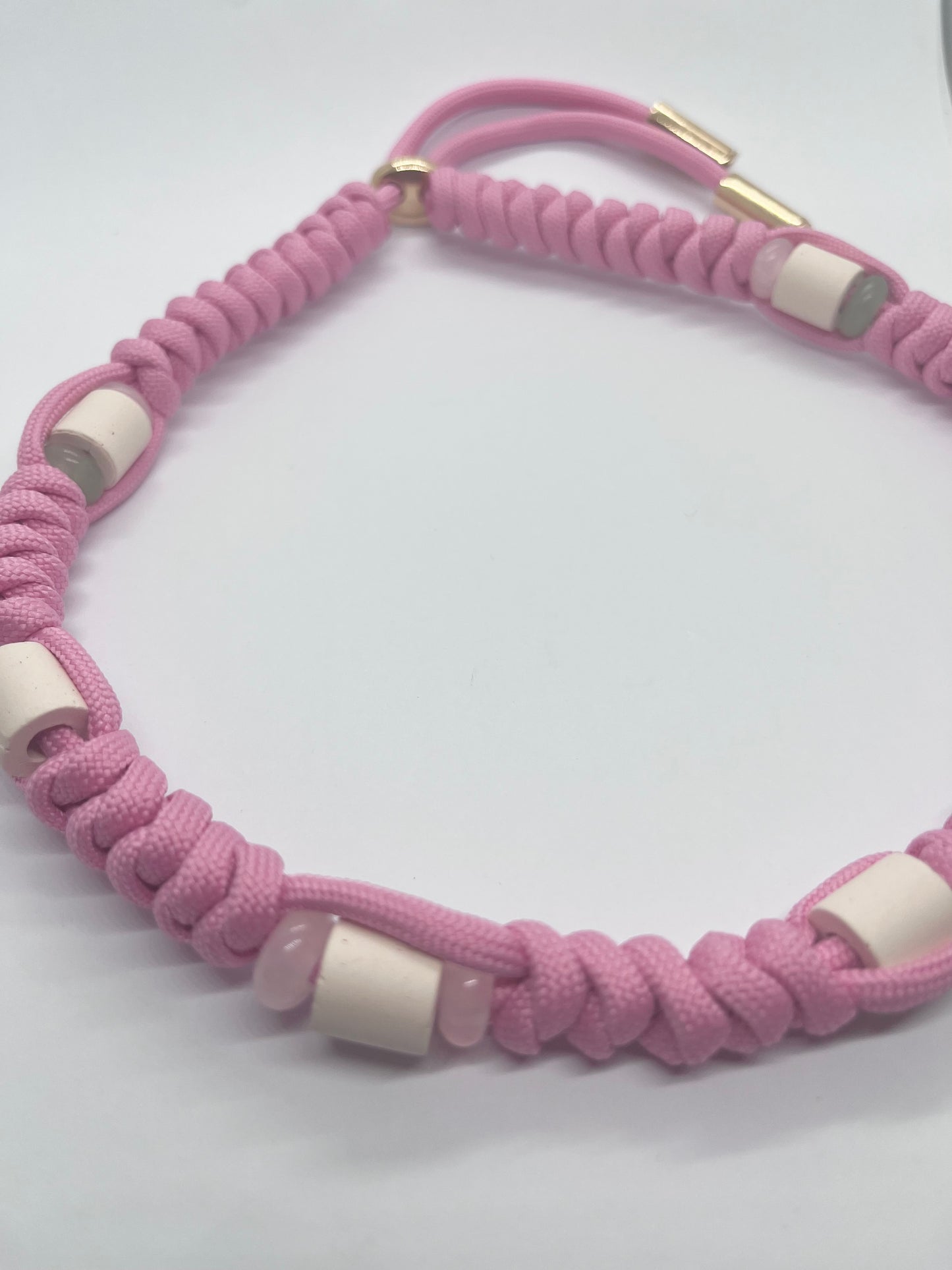 Luxury pink crystal Rose Quartz & Aventurine Paracord pink EM ceramic bead pet collar for flea & tick prevention