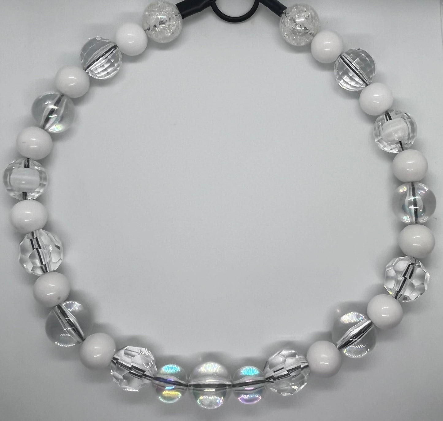 Winter wonderland white crystal sparkle beaded dog collar necklace
