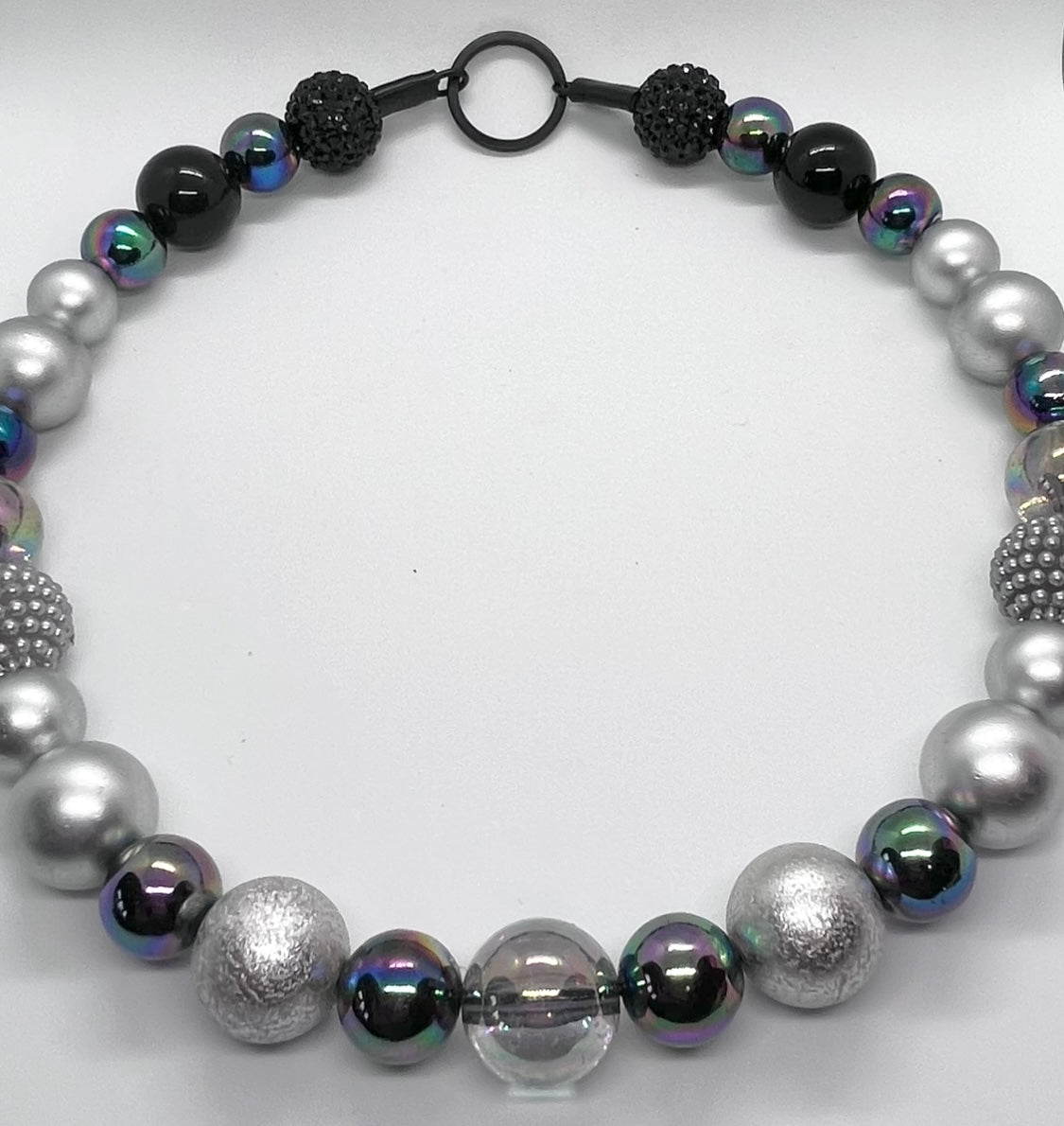 Storm grey ombré sparkle beaded dog collar necklace