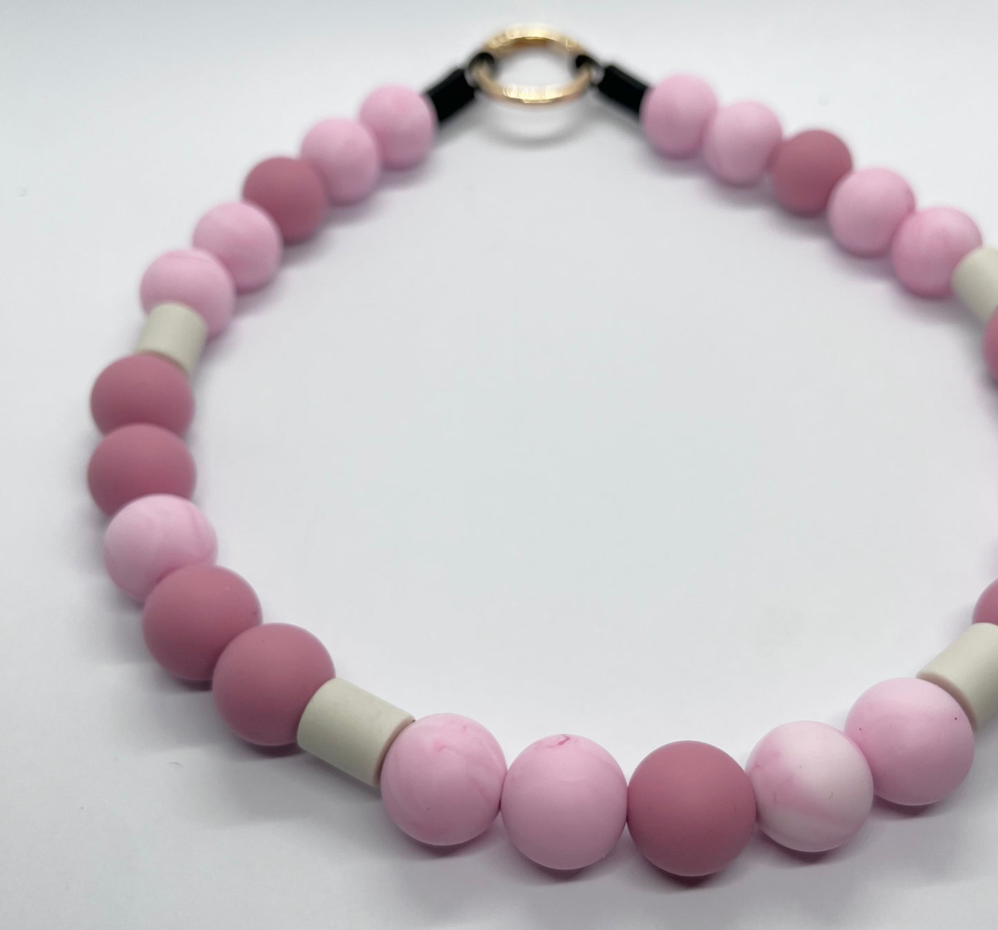Pink mix EM pet natural ceramic beaded dog collar necklace