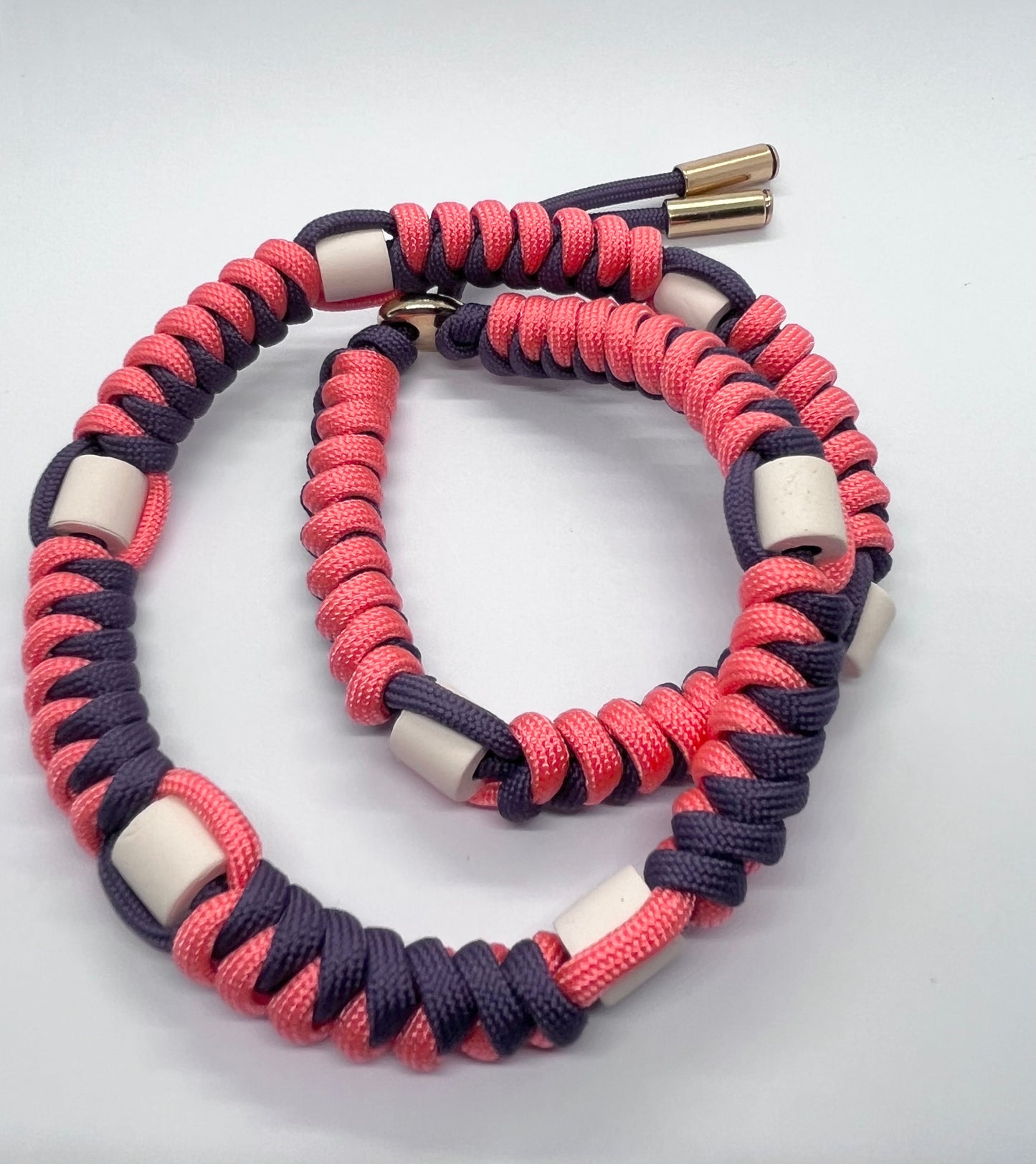 Paracord EM collar coral & deep purple ceramic pet collar fleas & tick prevention