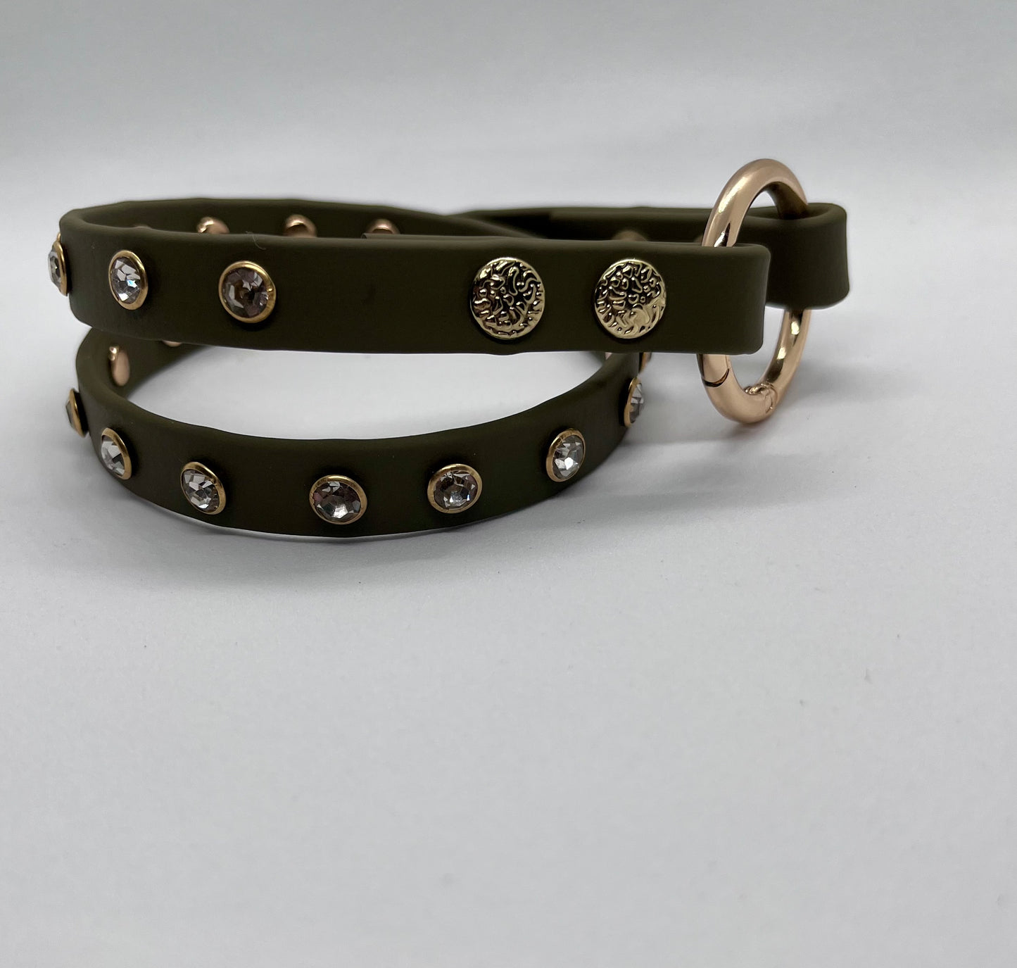 'Still Looking' diamante clear rhinestone crystal biothane studded collar