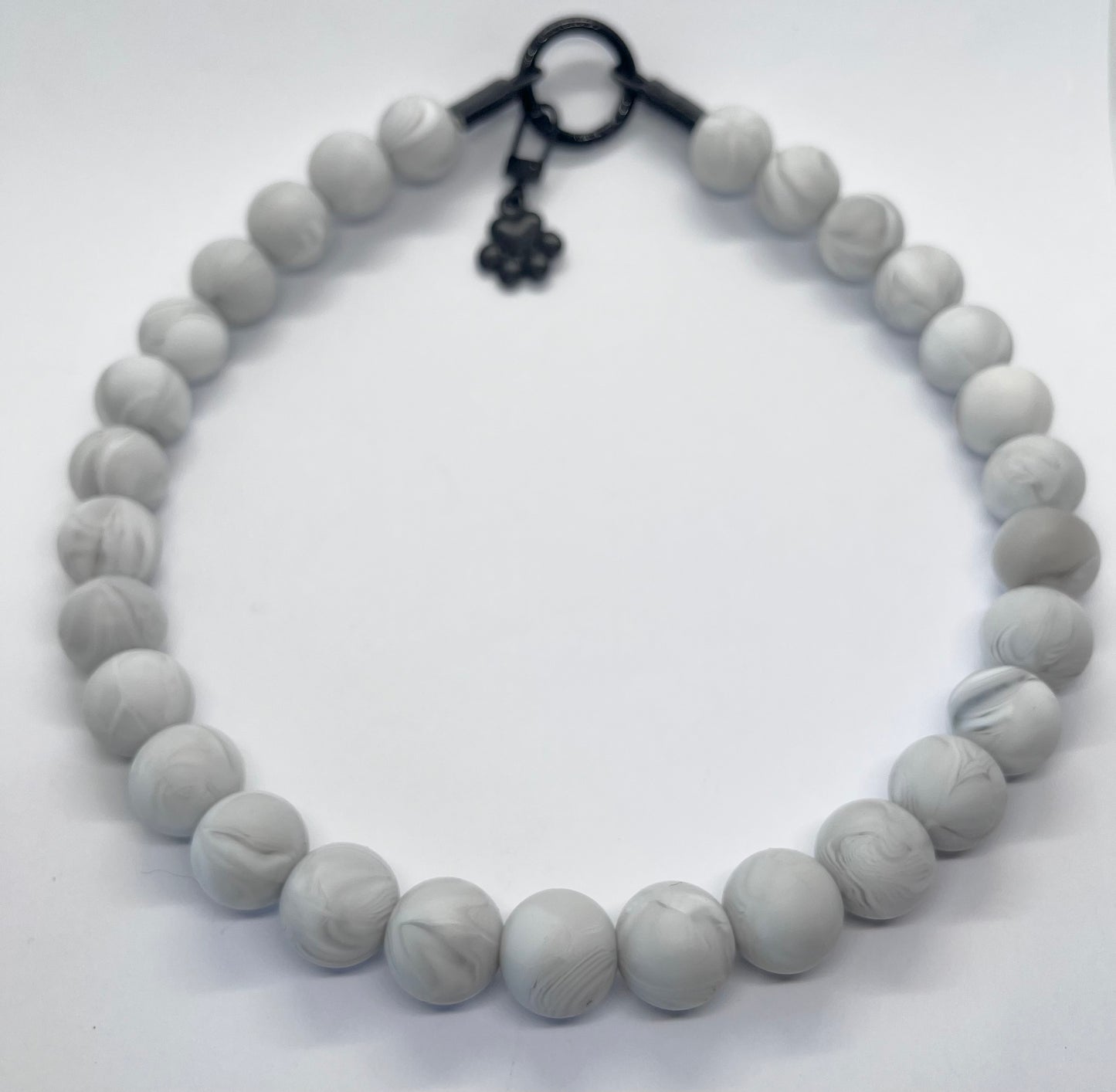 'Cool Chaos' grey marble swirl beaded dog collar necklace boho vibe tie dye