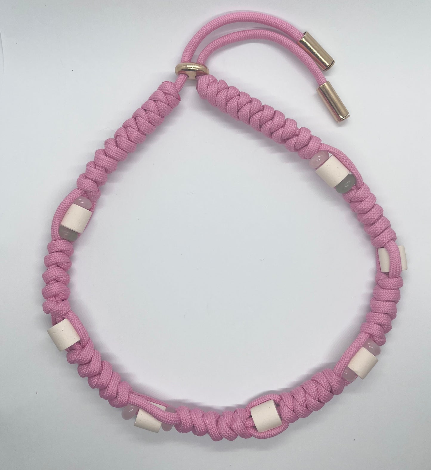 Luxury pink crystal Rose Quartz & Aventurine Paracord pink EM ceramic bead pet collar for flea & tick prevention