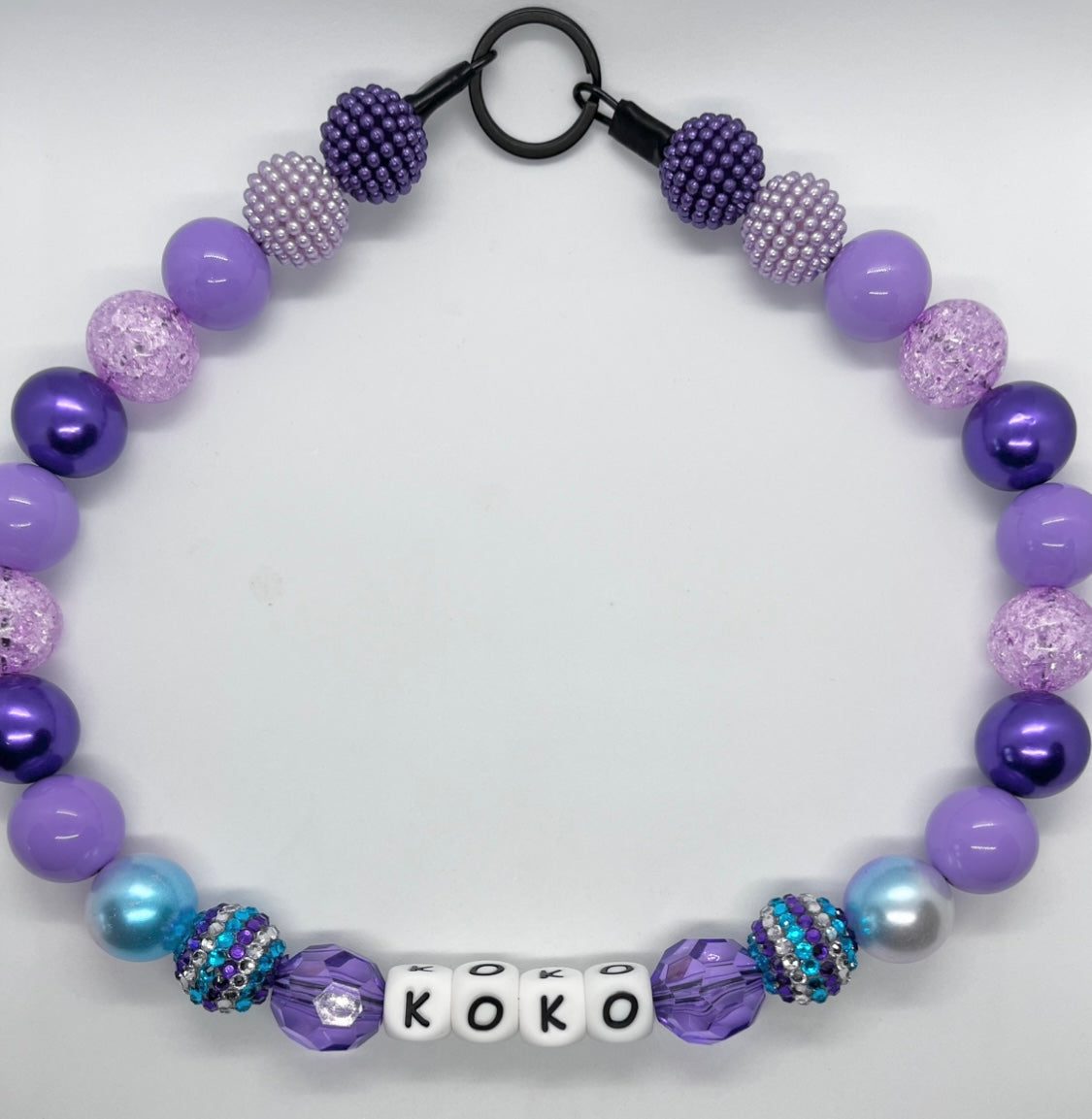 ‘Polite Rebel’ purple disco sparkle personalised beaded dog collar necklace