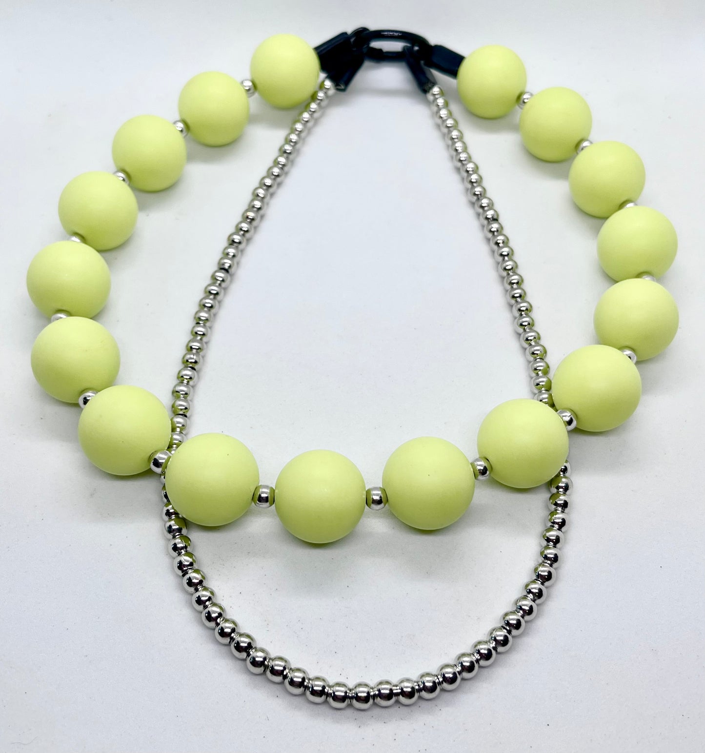'Runway Ready' Lime Green & Silver Ball Chain Double Dog Collar Set