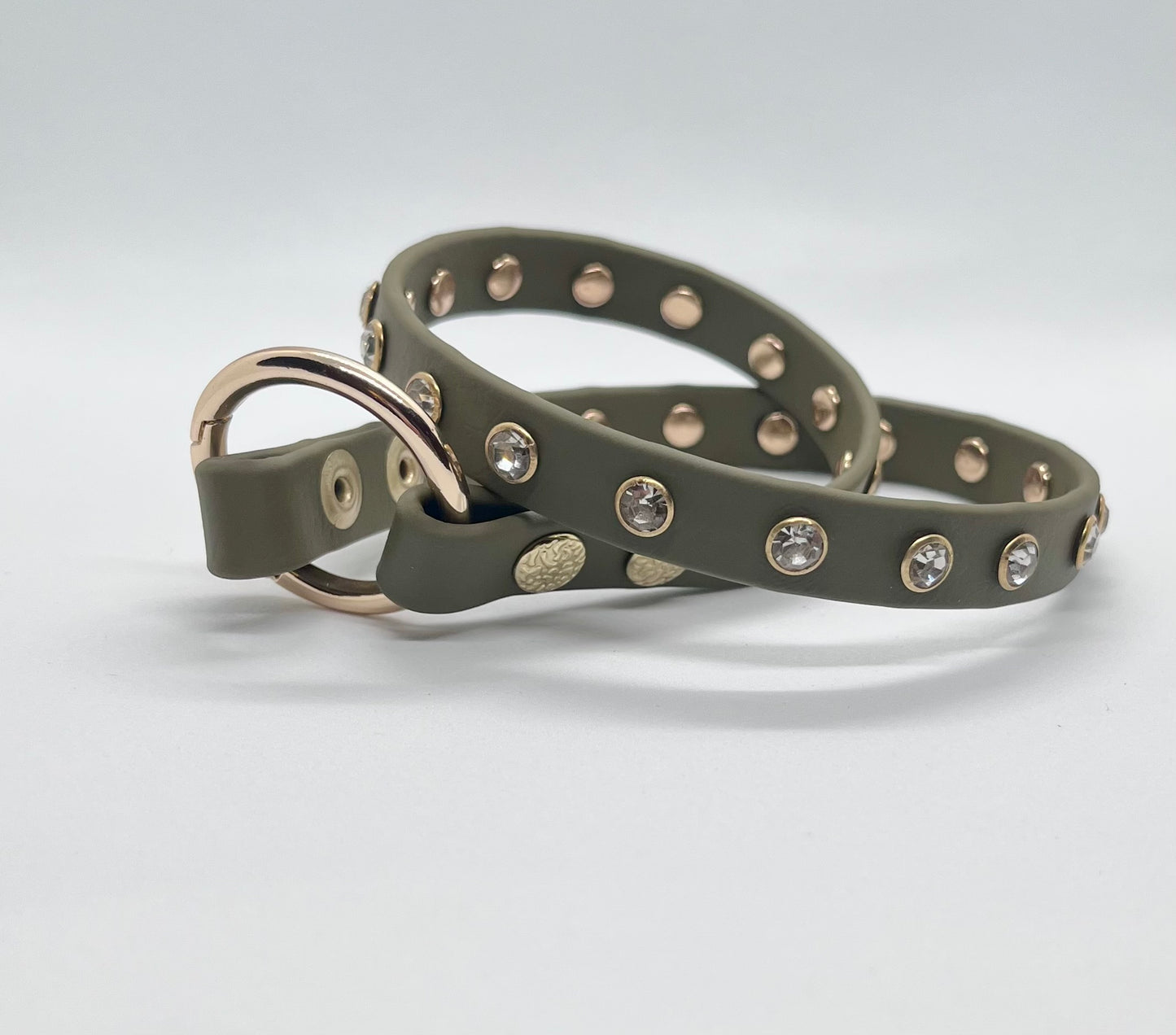 'Still Looking' diamante clear rhinestone crystal biothane studded collar