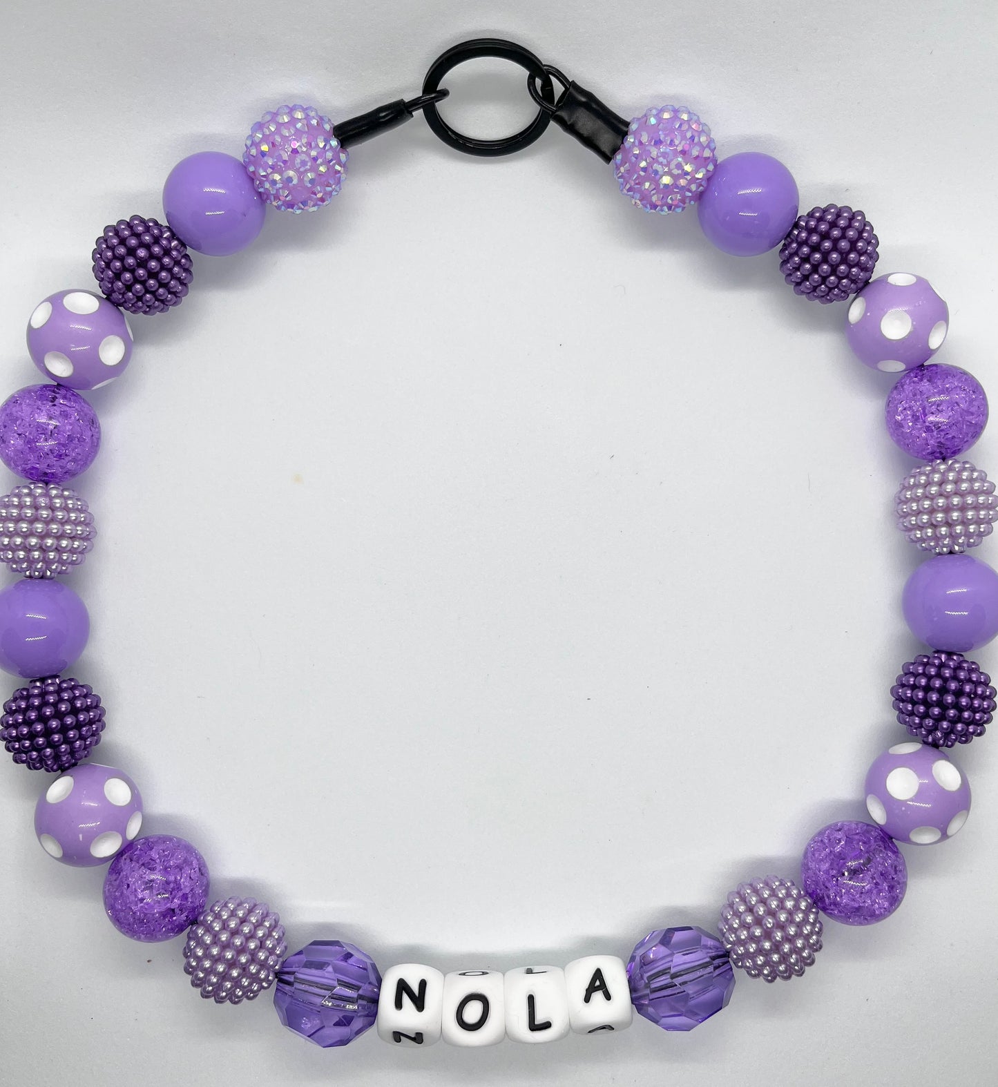 Purple dotty spot personalised beaded dog collar necklace