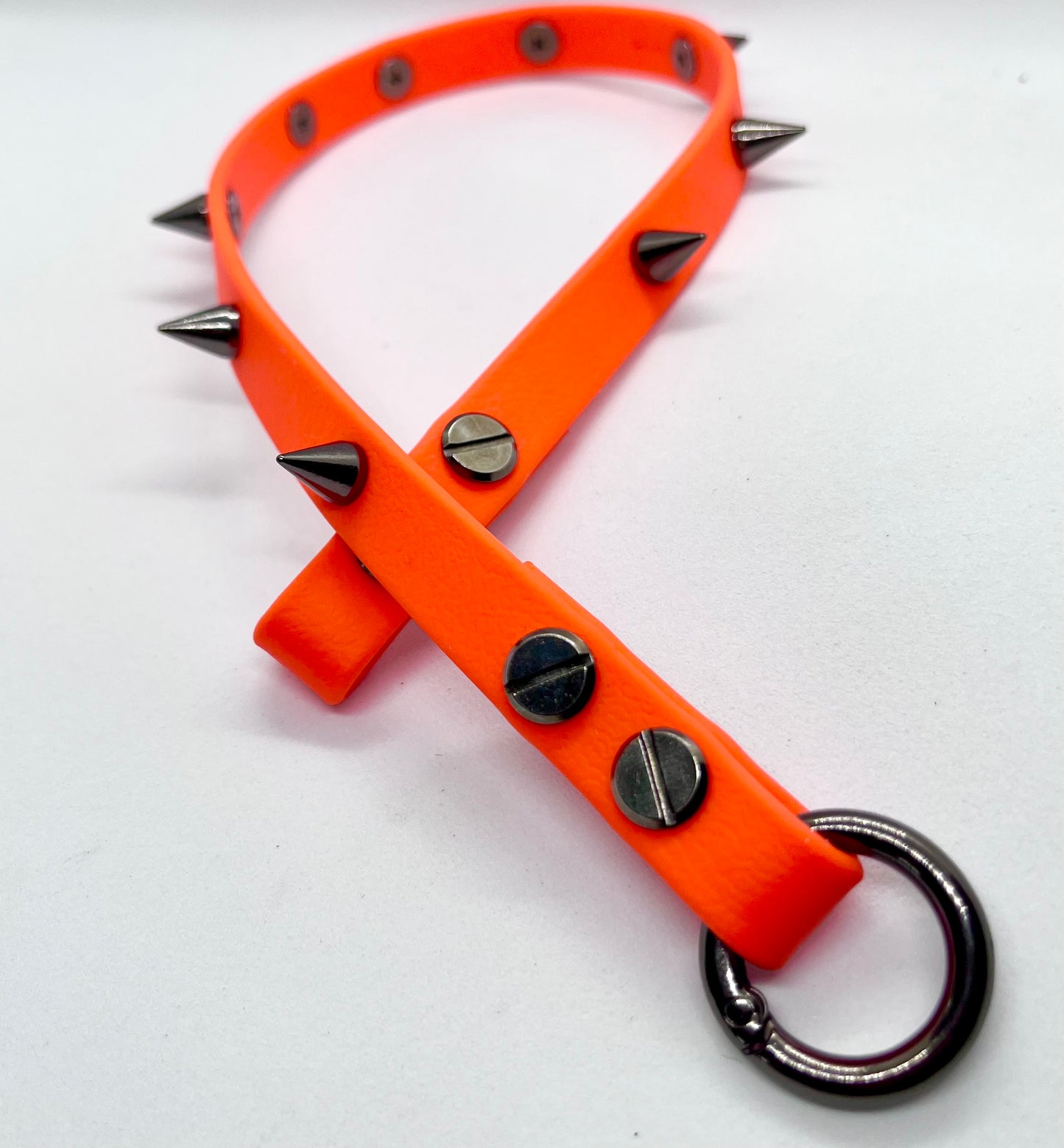 'Oh Really' Neon biothane studded collar with silver or gunmetal spike cone studs
