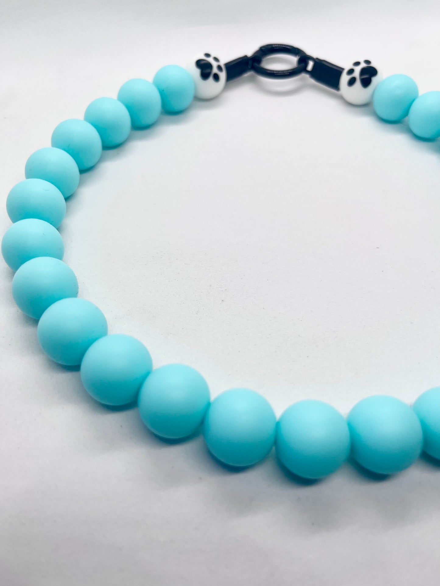 ‘Sprinkle Paws’ turquoise blue beaded PAWS bead dog collar necklace