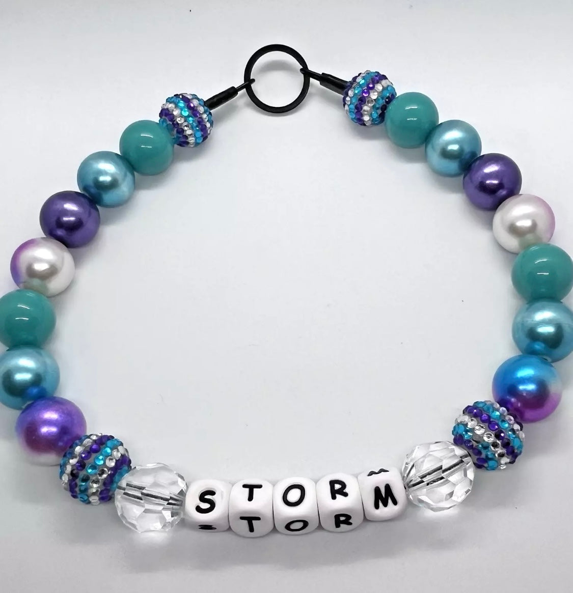 Purple & green pop sparkle personalised beaded dog collar necklace