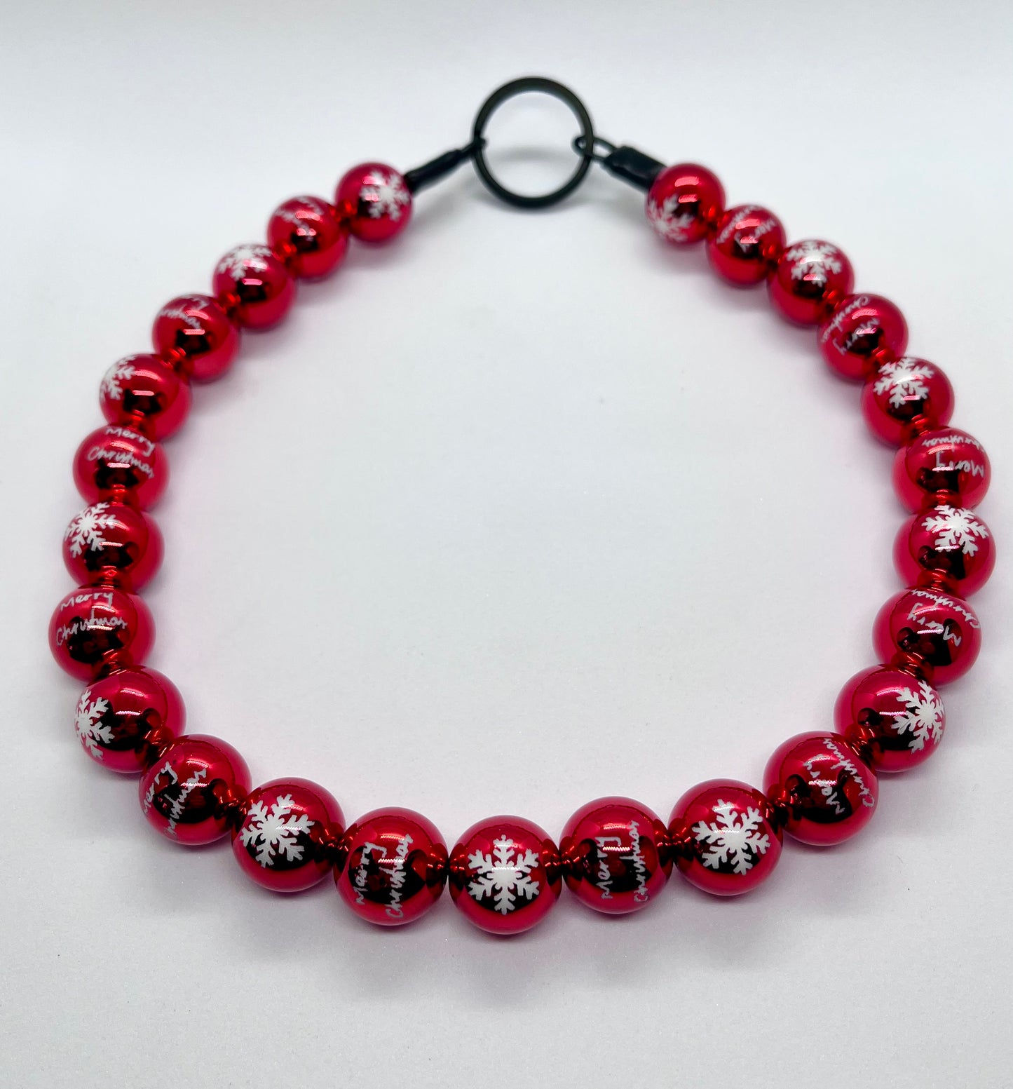 ‘Festive Frenzy’ red foil bauble & crystal Christmas beaded dog collar necklace