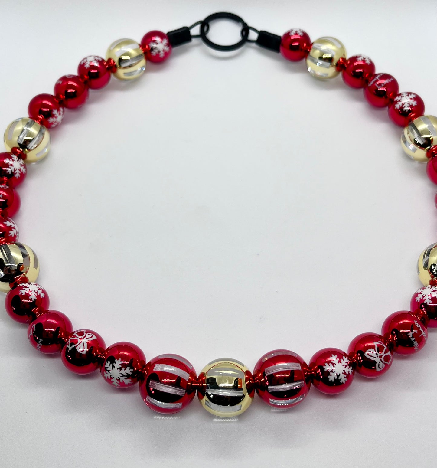 'Twinkle Tail' Gold & Red Foil Bauble Christmas Beaded Dog Collar