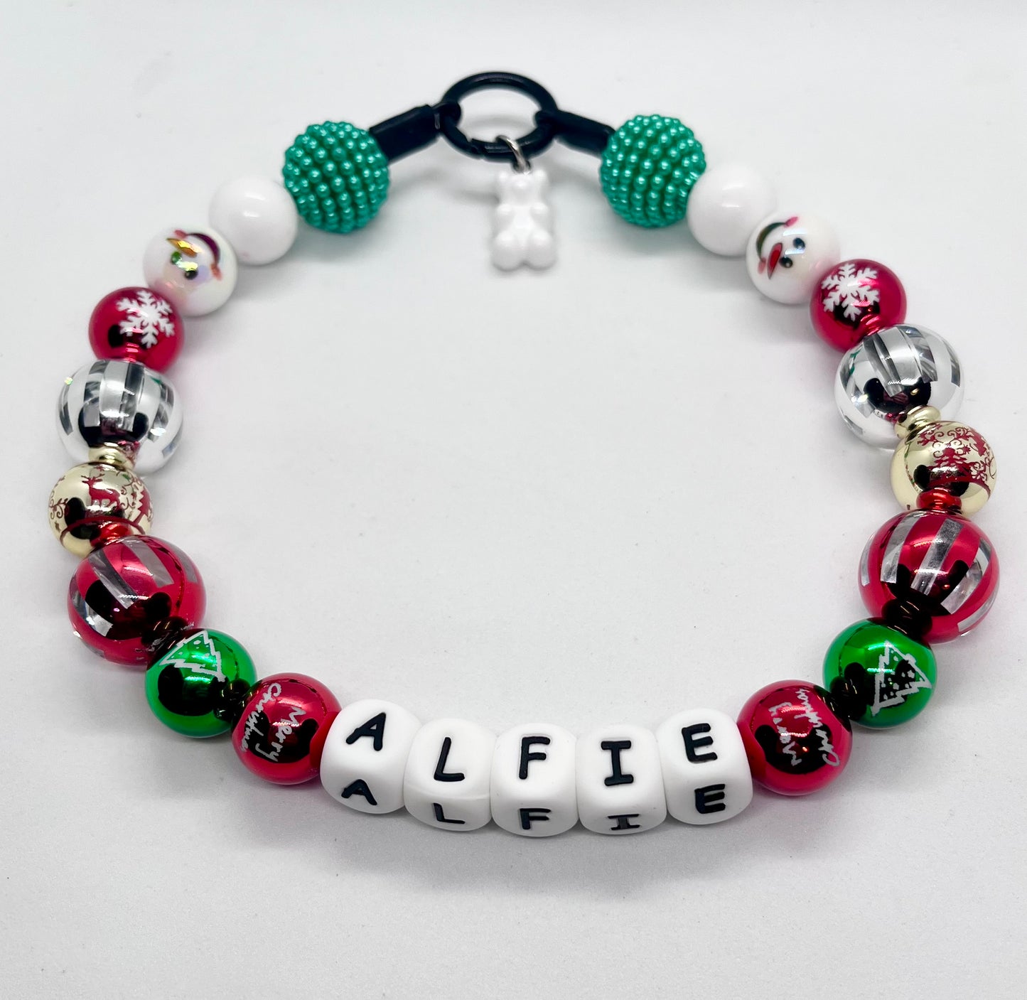 ‘Kissmas Cutie’ Mouse Christmas crystal sparkle personalised beaded dog collar necklace