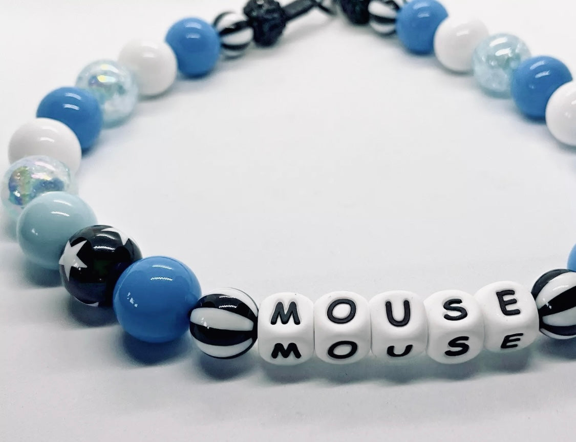 All blues candy stripe & star personalised beaded dog collar necklace