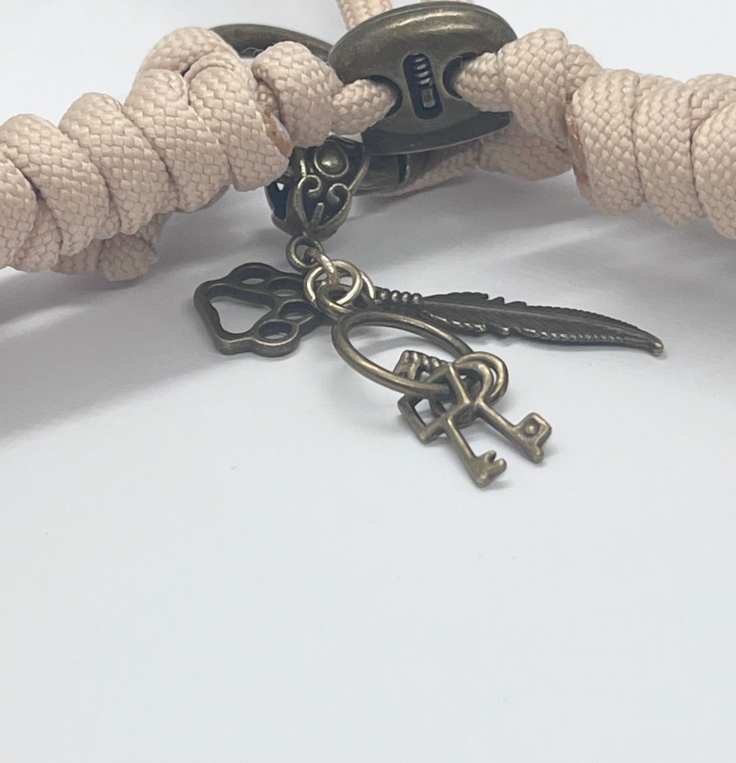 Luxury BOHO Beige tan Paracord EM ceramic bead pet collar for flea & tick prevention