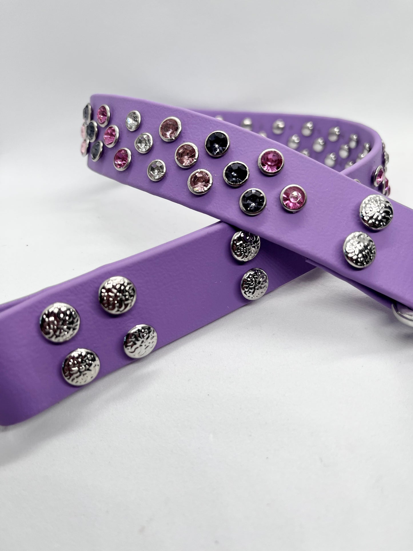 ‘All That Glitters’ rhinestone crystal sparkly spiked studded dog D-ring slip on BioThane® collar with stainless steel hardware