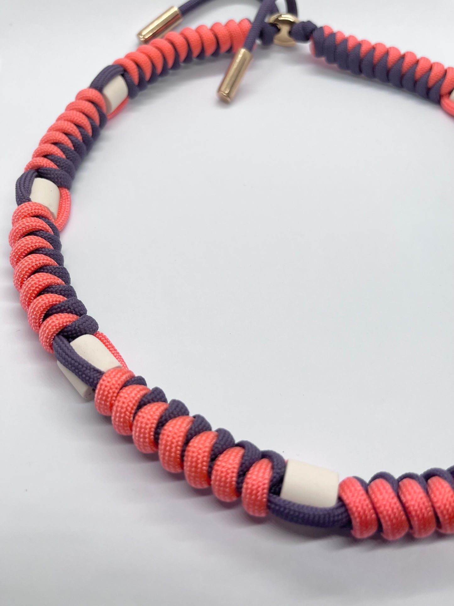 Paracord EM collar coral & deep purple ceramic pet collar fleas & tick prevention