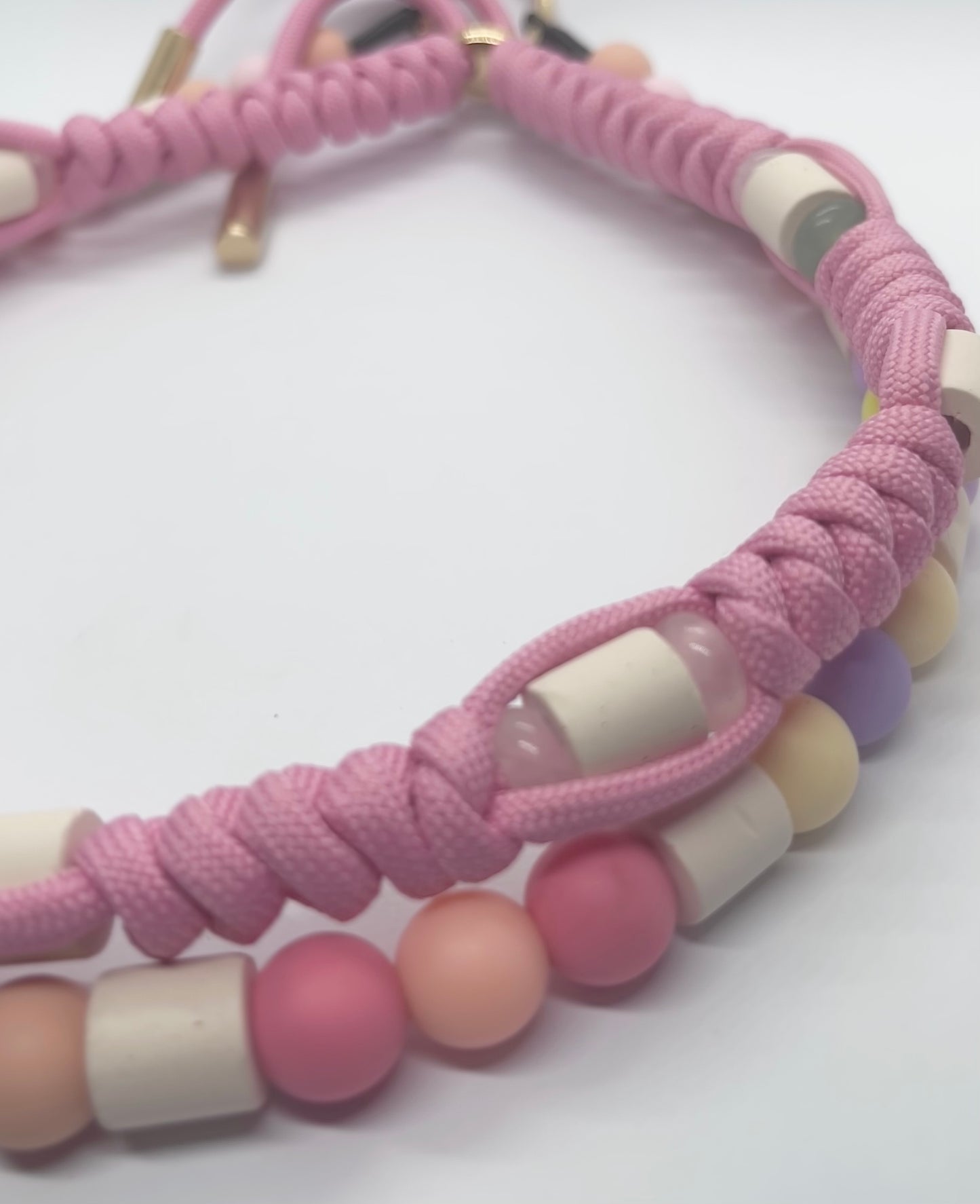 Luxury pink crystal Rose Quartz & Aventurine Paracord pink EM ceramic bead pet collar for flea & tick prevention