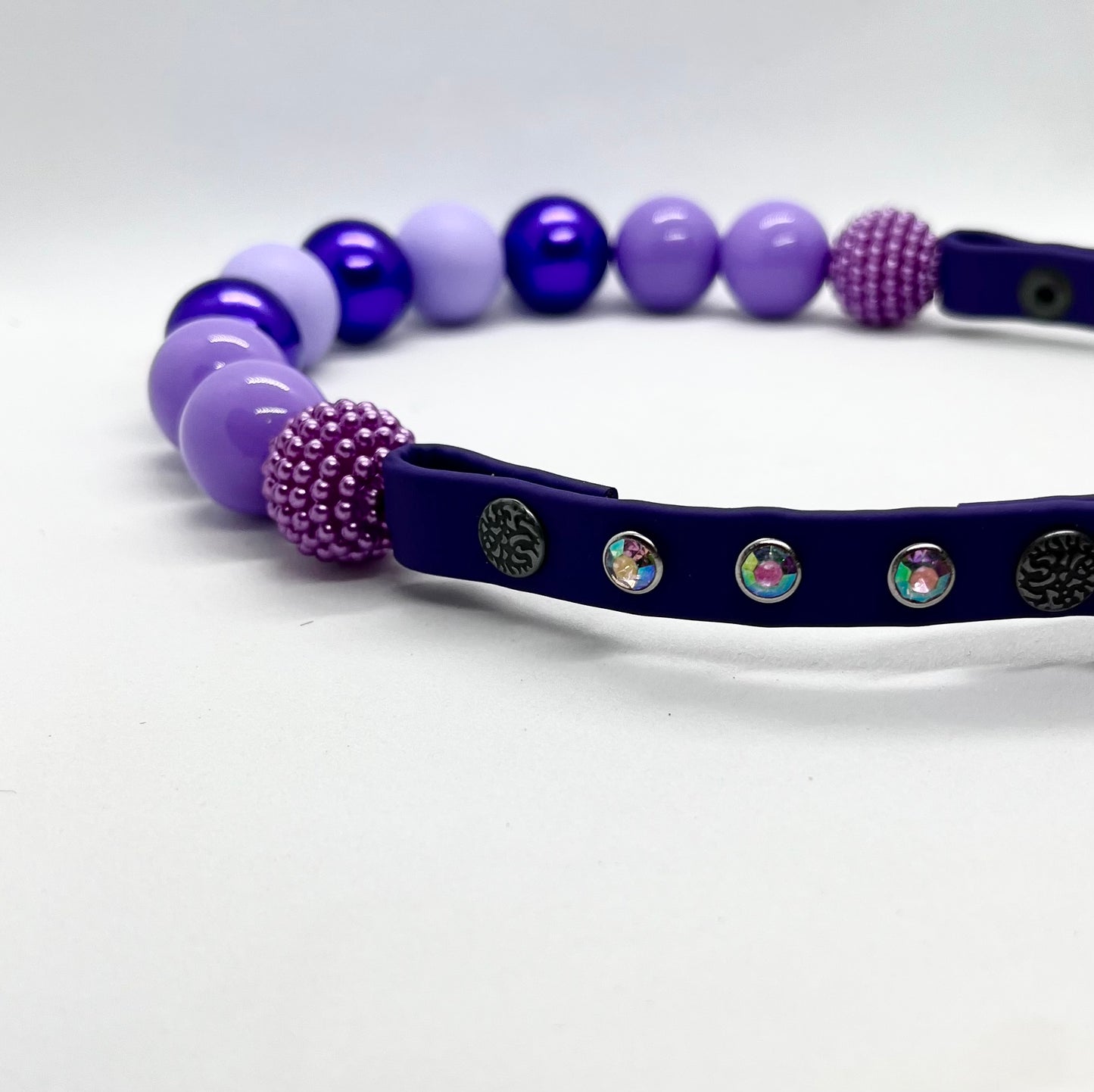 'Dual Force' Purple Bead & BioThane® Collar with Diamanté Studs