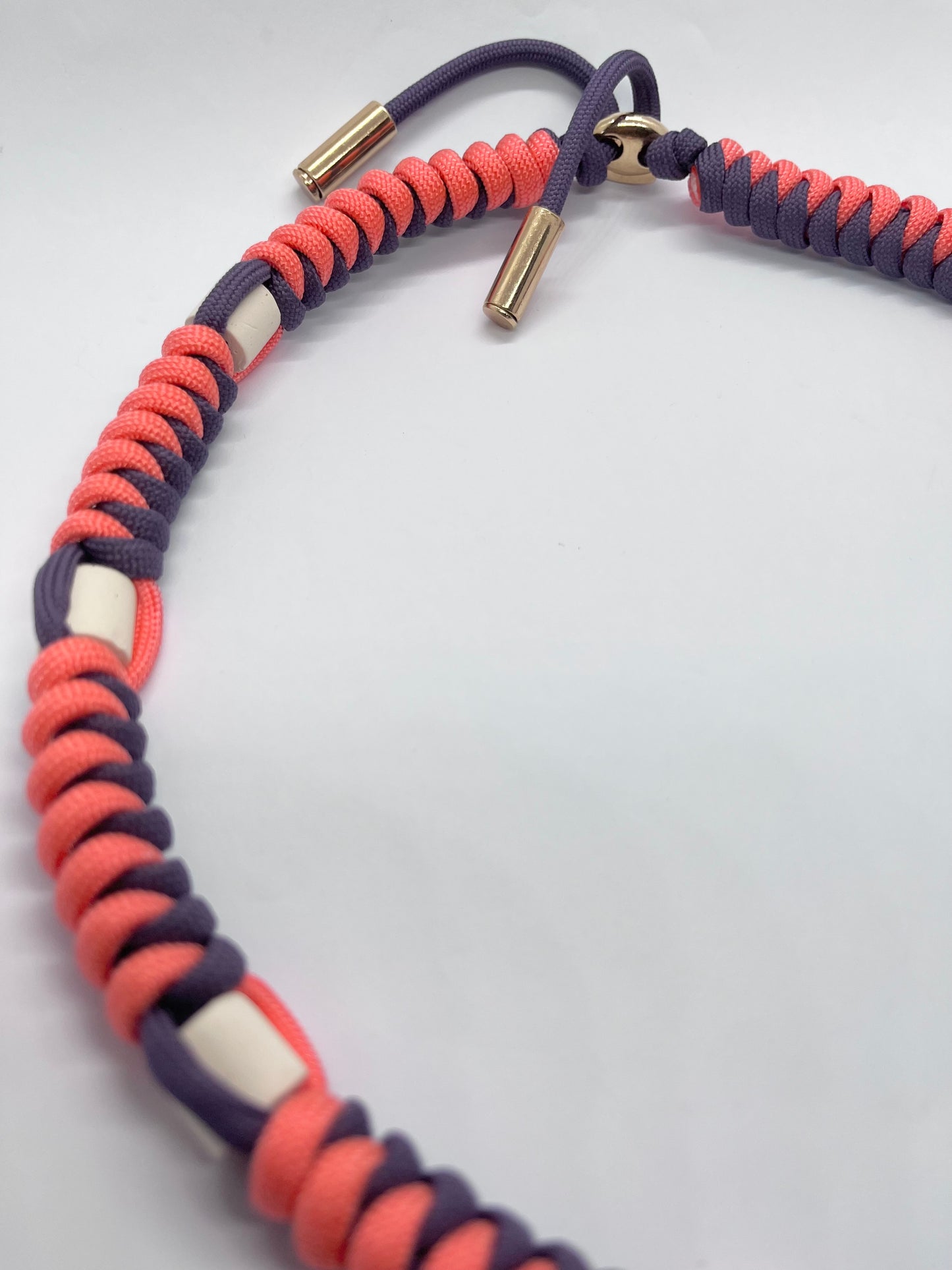 Paracord EM collar coral & deep purple ceramic pet collar fleas & tick prevention
