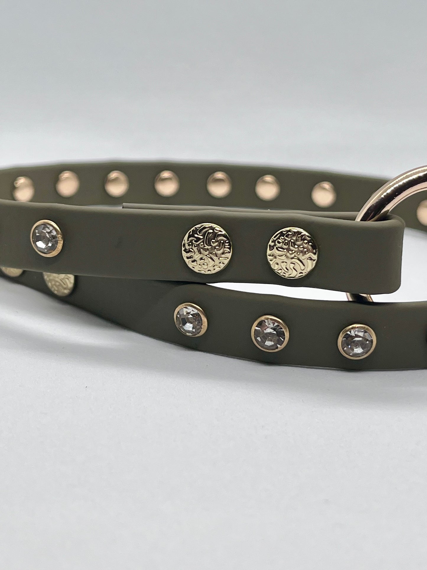 'Still Looking' diamante clear rhinestone crystal biothane studded collar