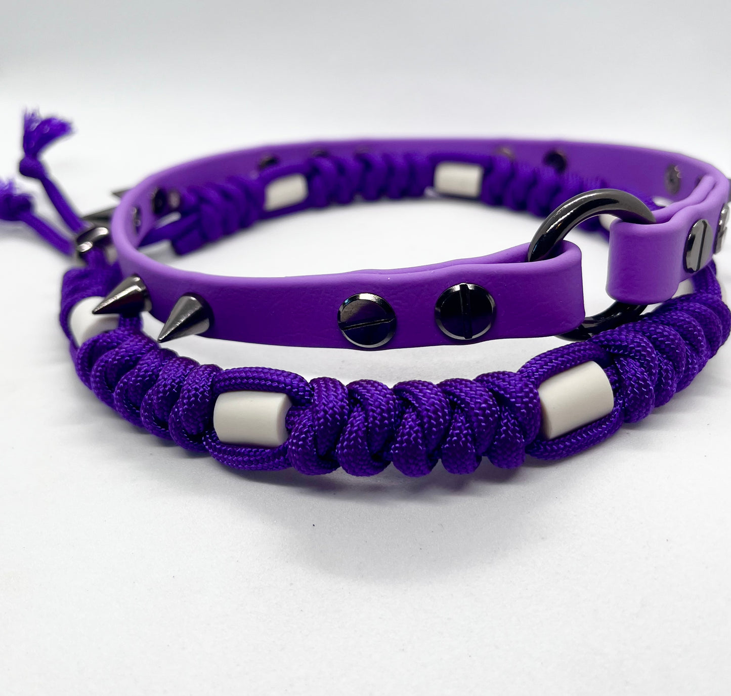 'Little Drama' Purple Studded BioThane® Collar - Gunmetal Cone Spikes