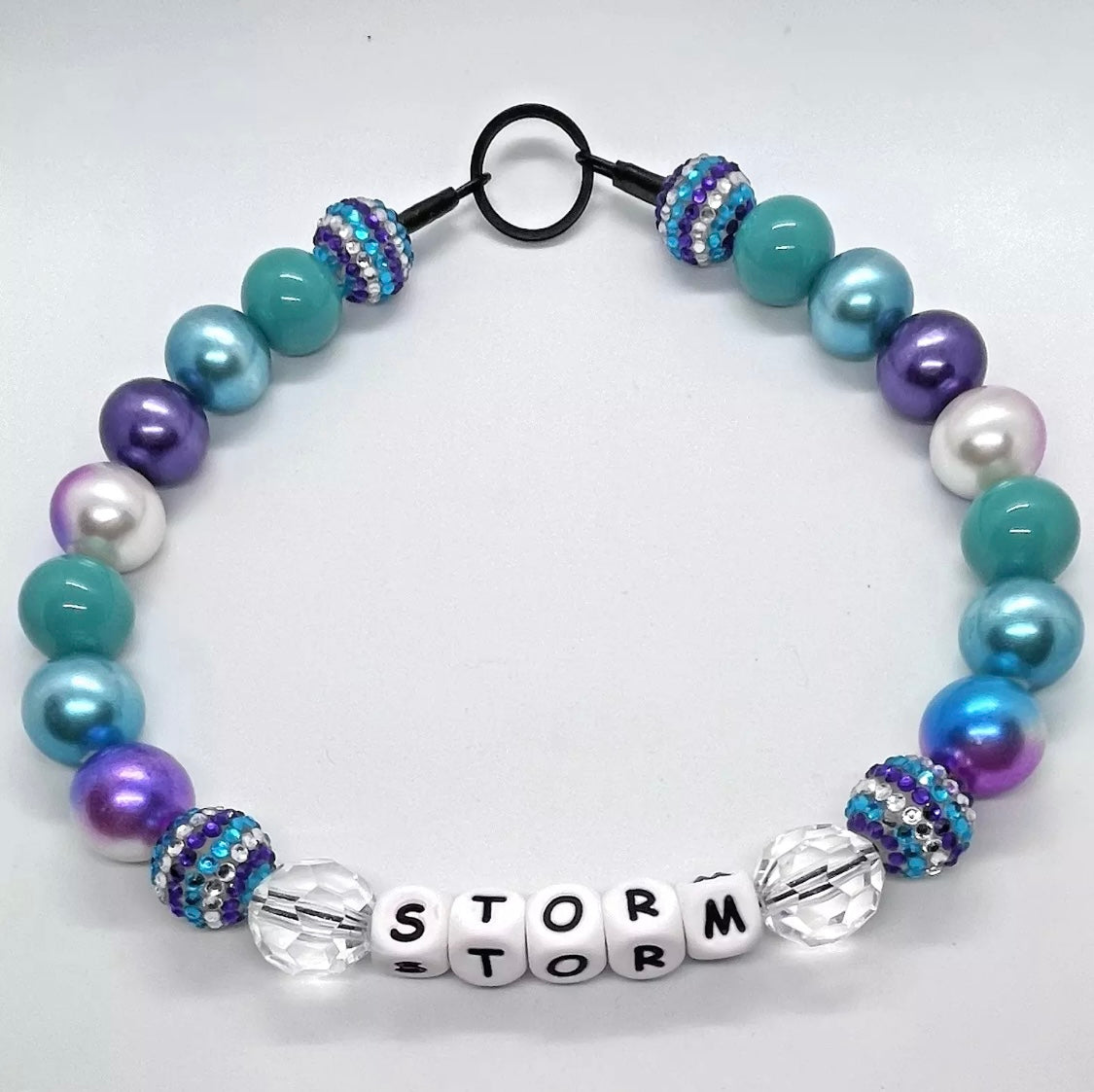 Purple & green pop sparkle personalised beaded dog collar necklace