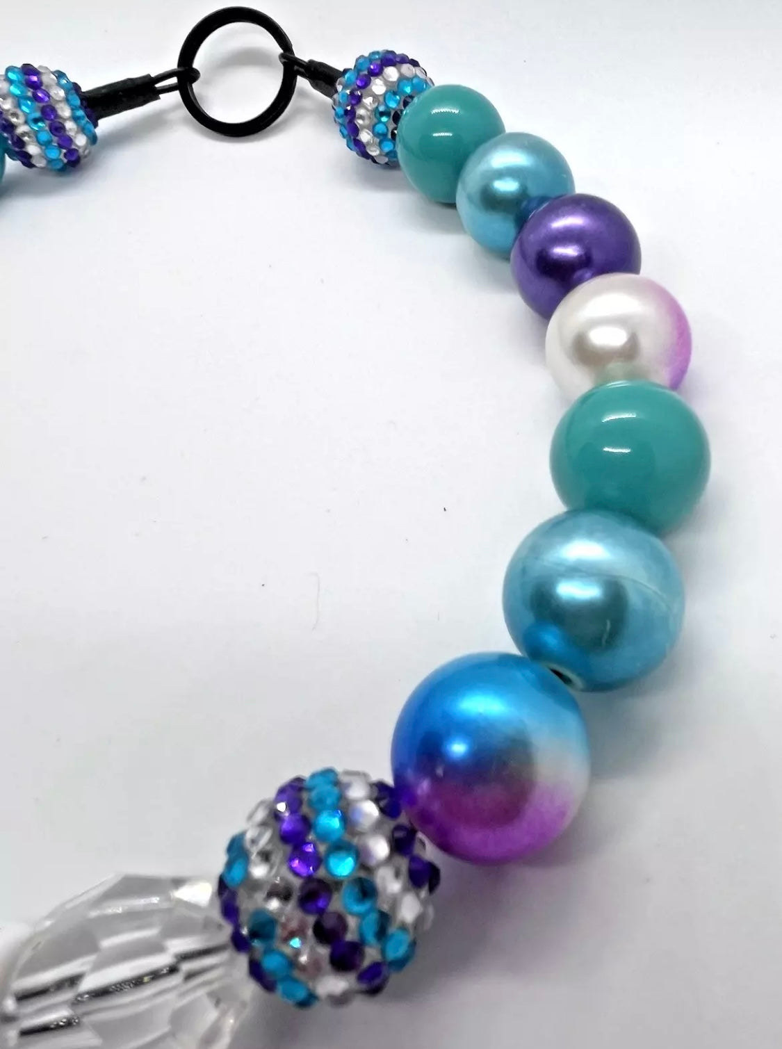 Purple & green pop sparkle personalised beaded dog collar necklace