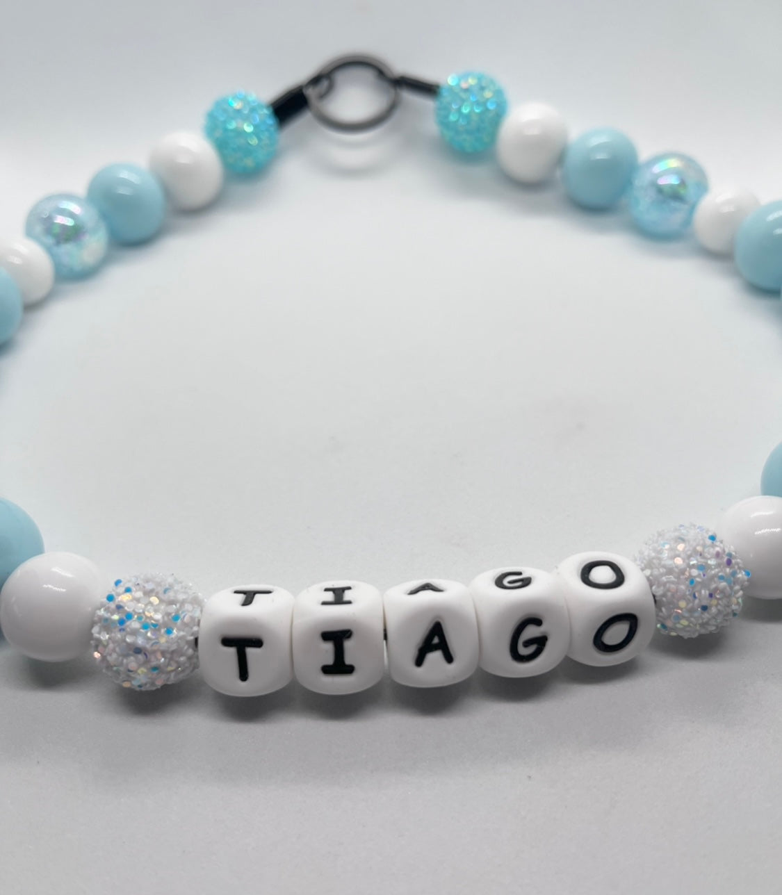 Baby blue sparkle personalised beaded dog collar necklace