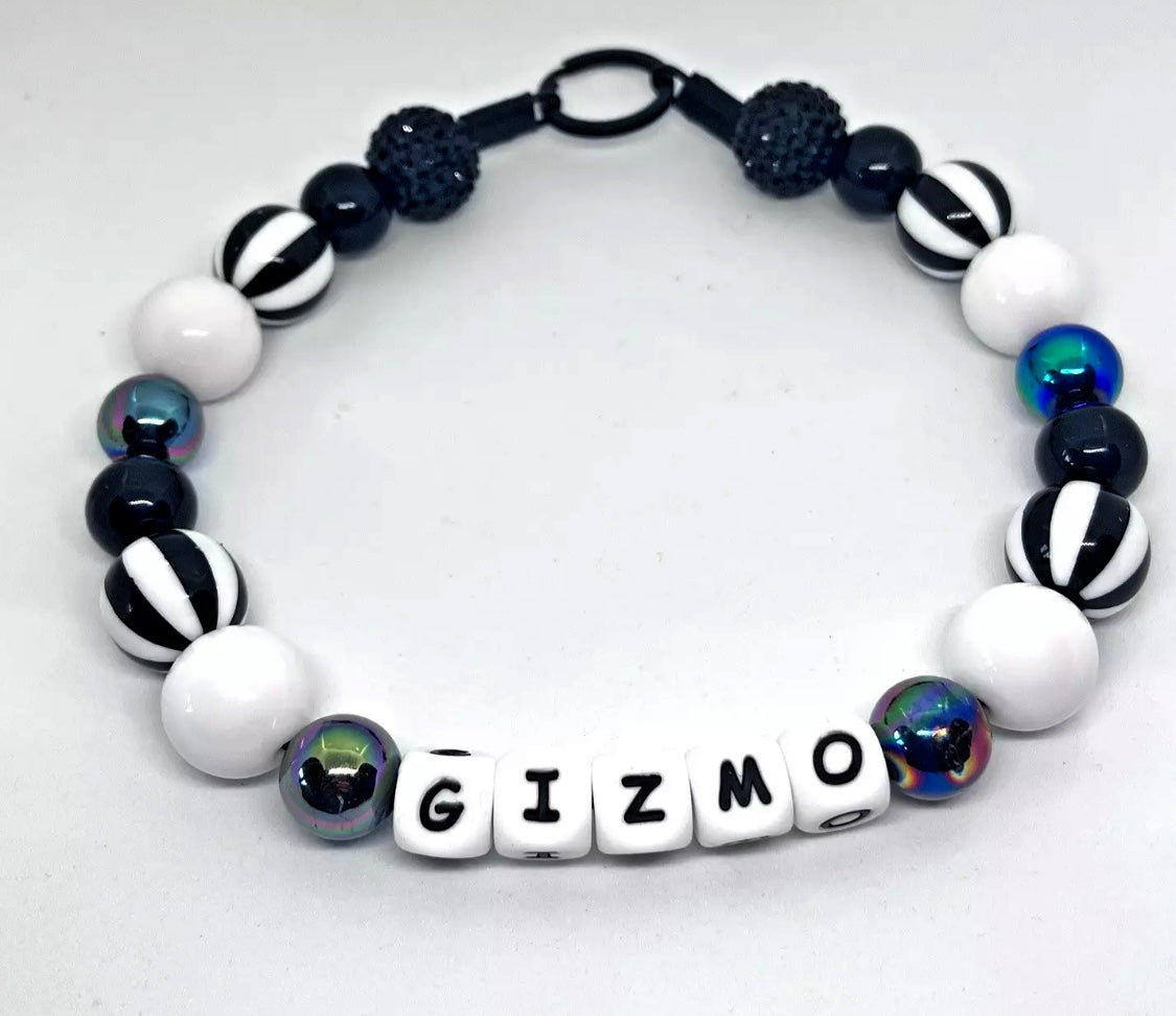 Black & white monochrome holographic personalised beaded dog collar necklace
