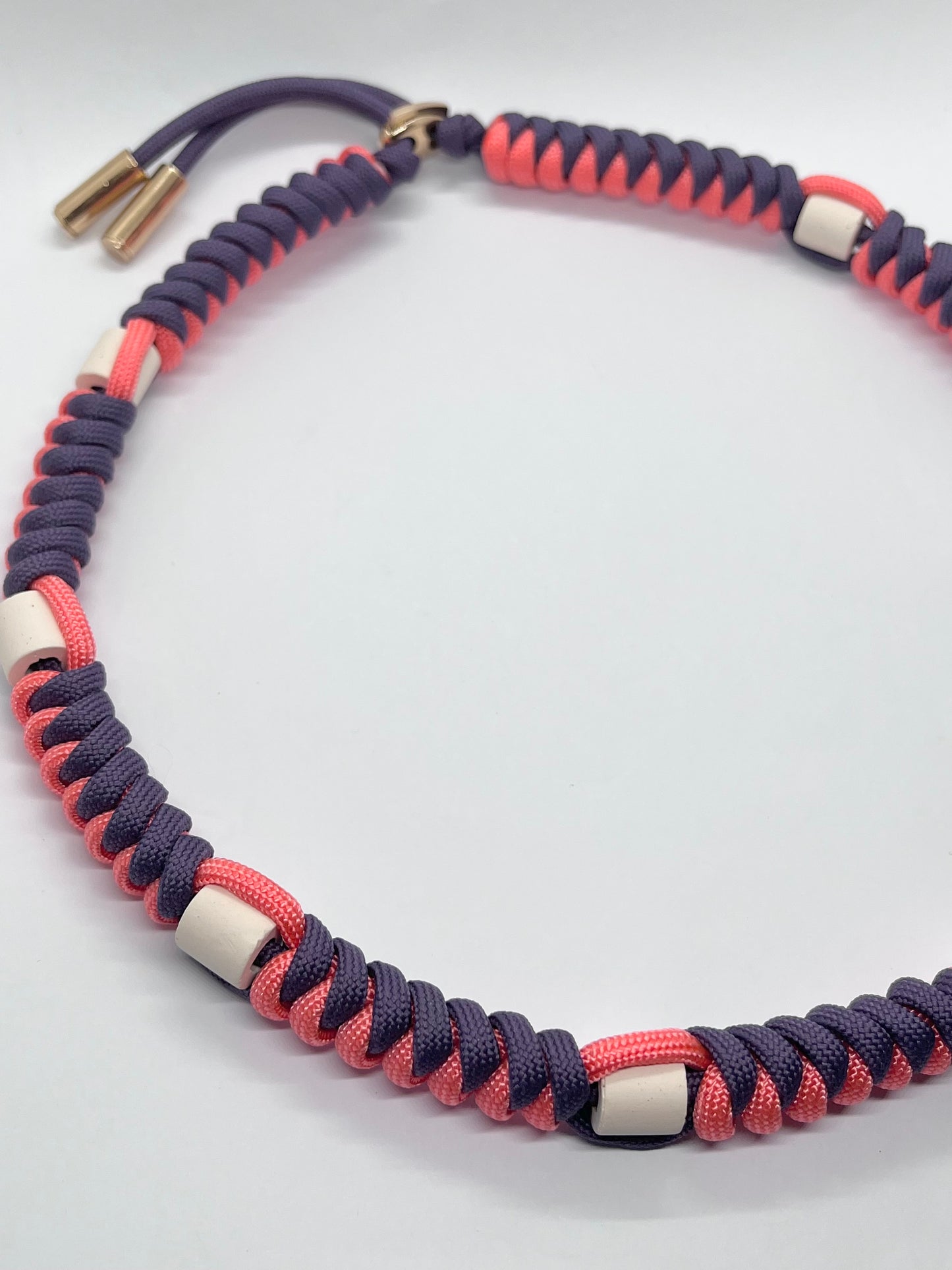 Paracord EM collar coral & deep purple ceramic pet collar fleas & tick prevention