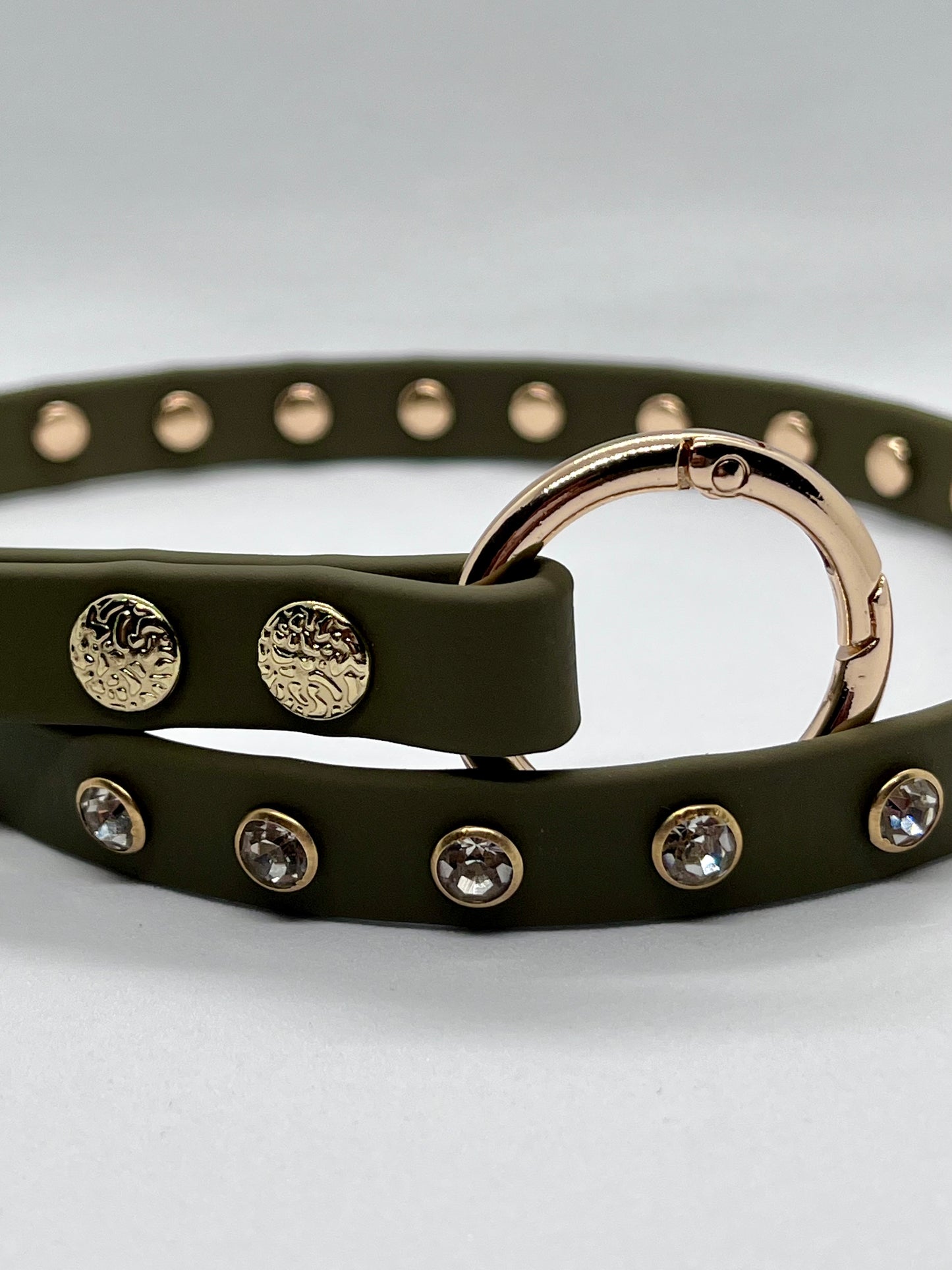 'Still Looking' diamante clear rhinestone crystal biothane studded collar