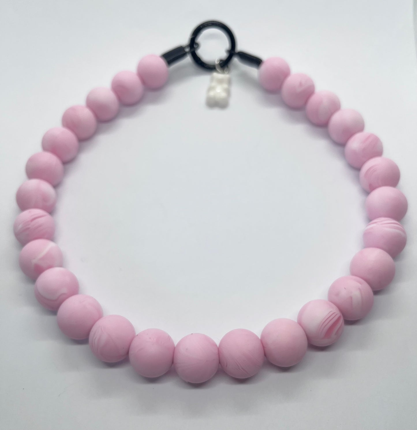 SALE 21 inches/54cm ‘Sass Bandit’ baby pink swirl beaded dog collar necklace boho vibe tie dye NOW £10.50