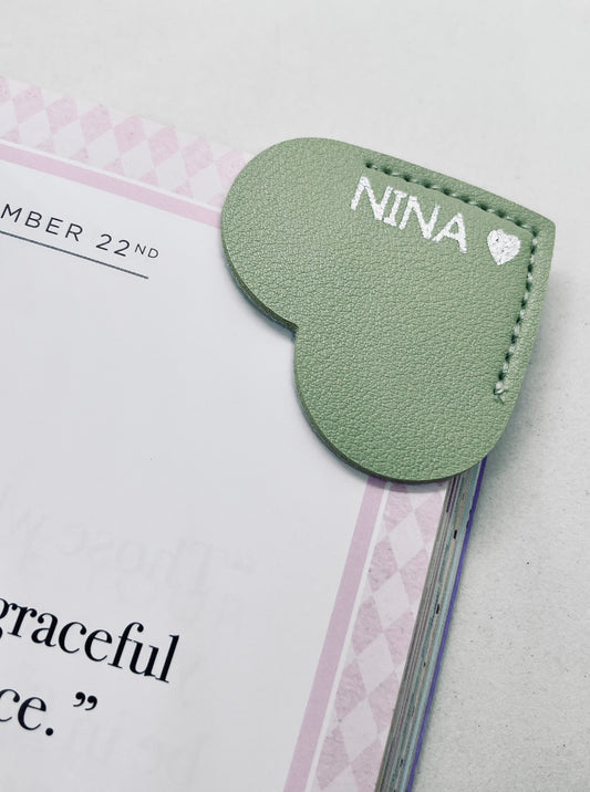 Personalised Vegan Leather Heart Bookmark Silver Foil