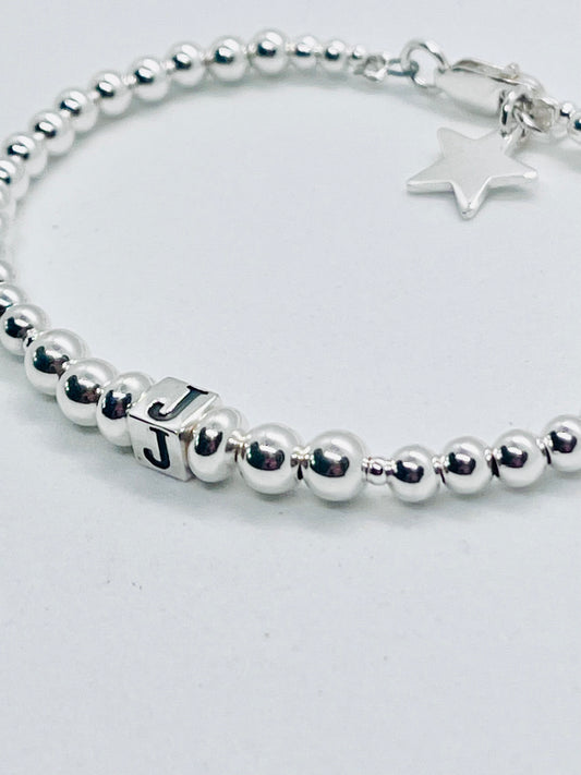 925 sterling silver personalised 'Cube' letter bead bracelet